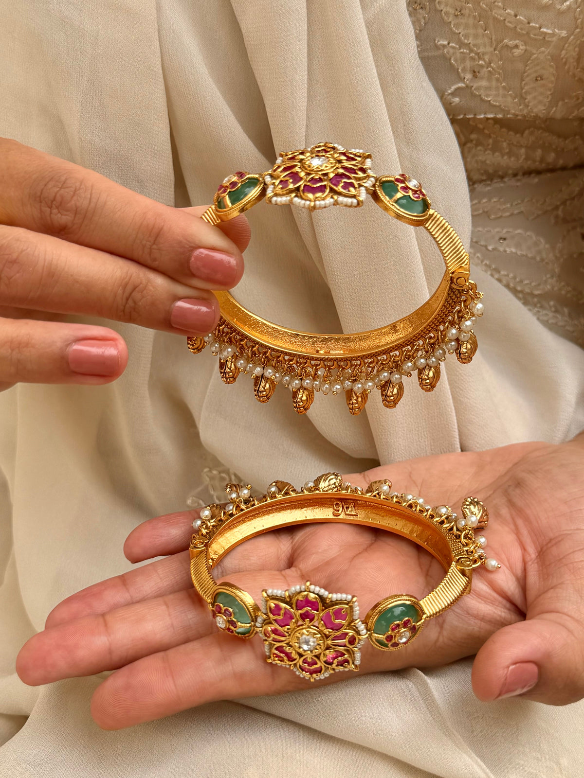 Vasudevan Single Piece Gold Plated Temple Openable Bangles - Fits size 2.4-2.6