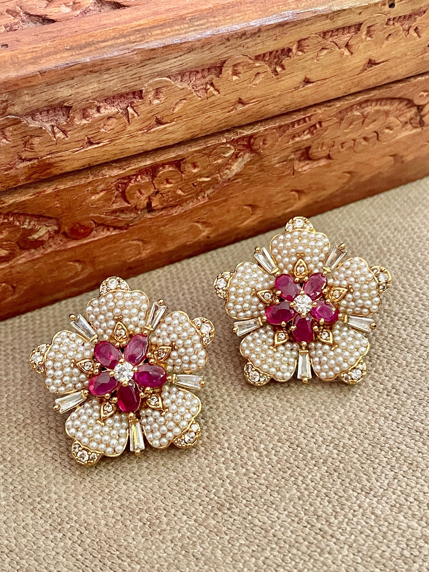 Mirangi Red Pearl Floret Earrings