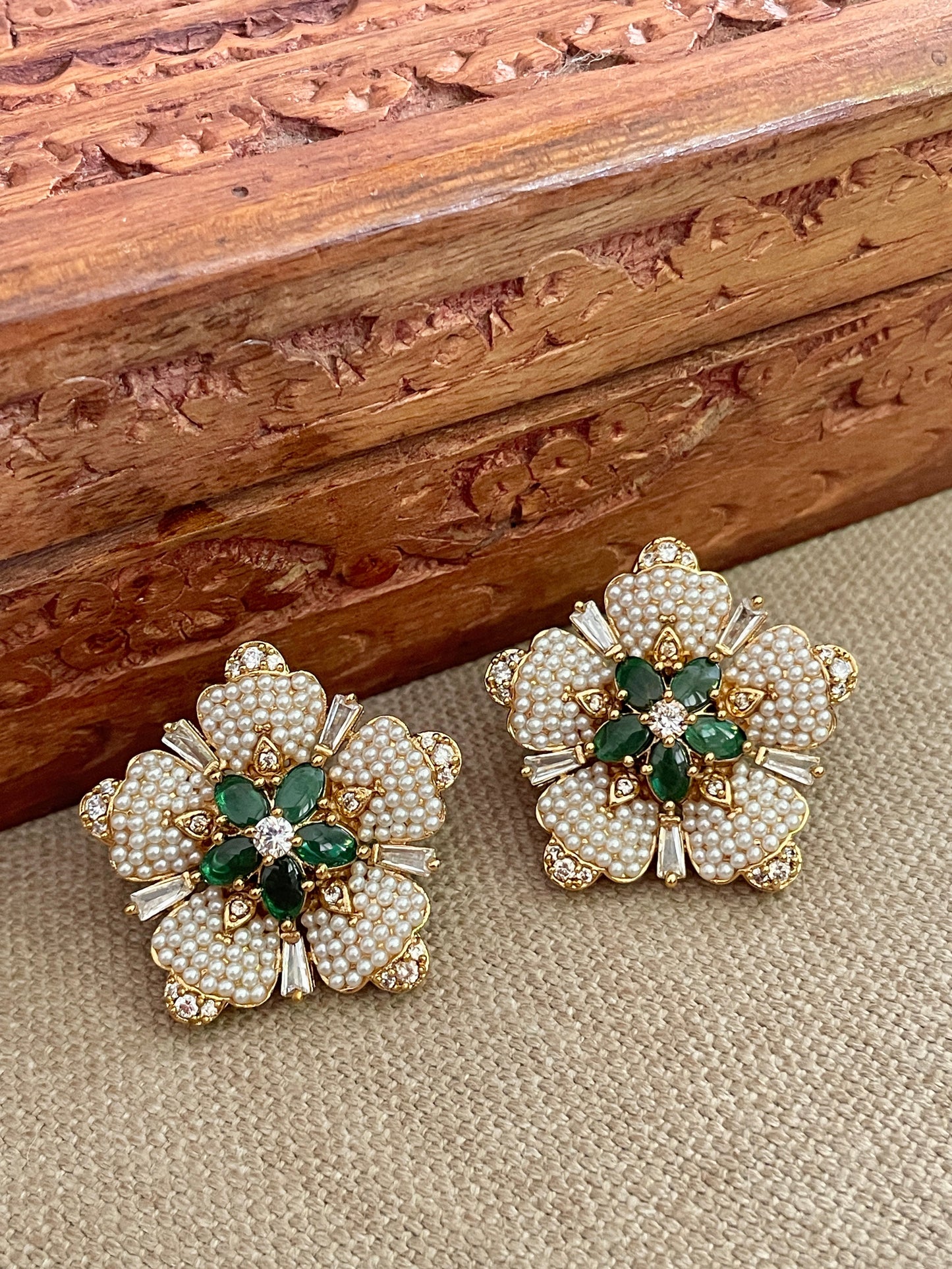 Mirangi Green Pearl Floret Earrings
