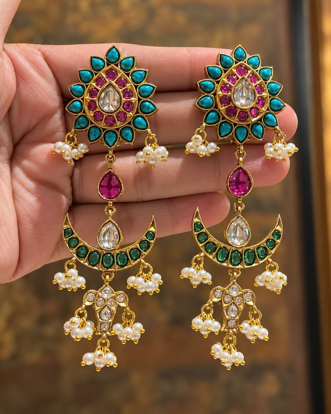 Chaand Turquoise Polki Earrings