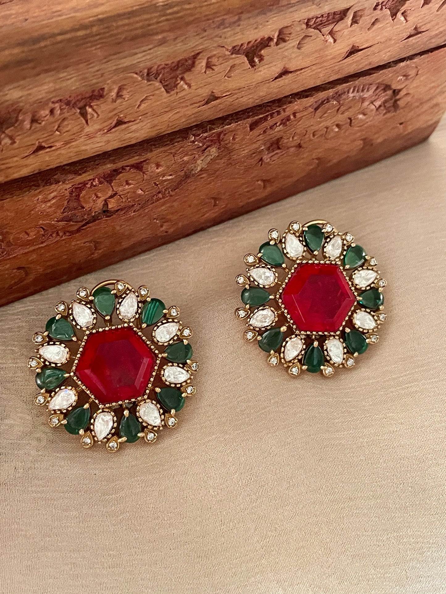 Mishti Ruby Emerald Stud Earrings
