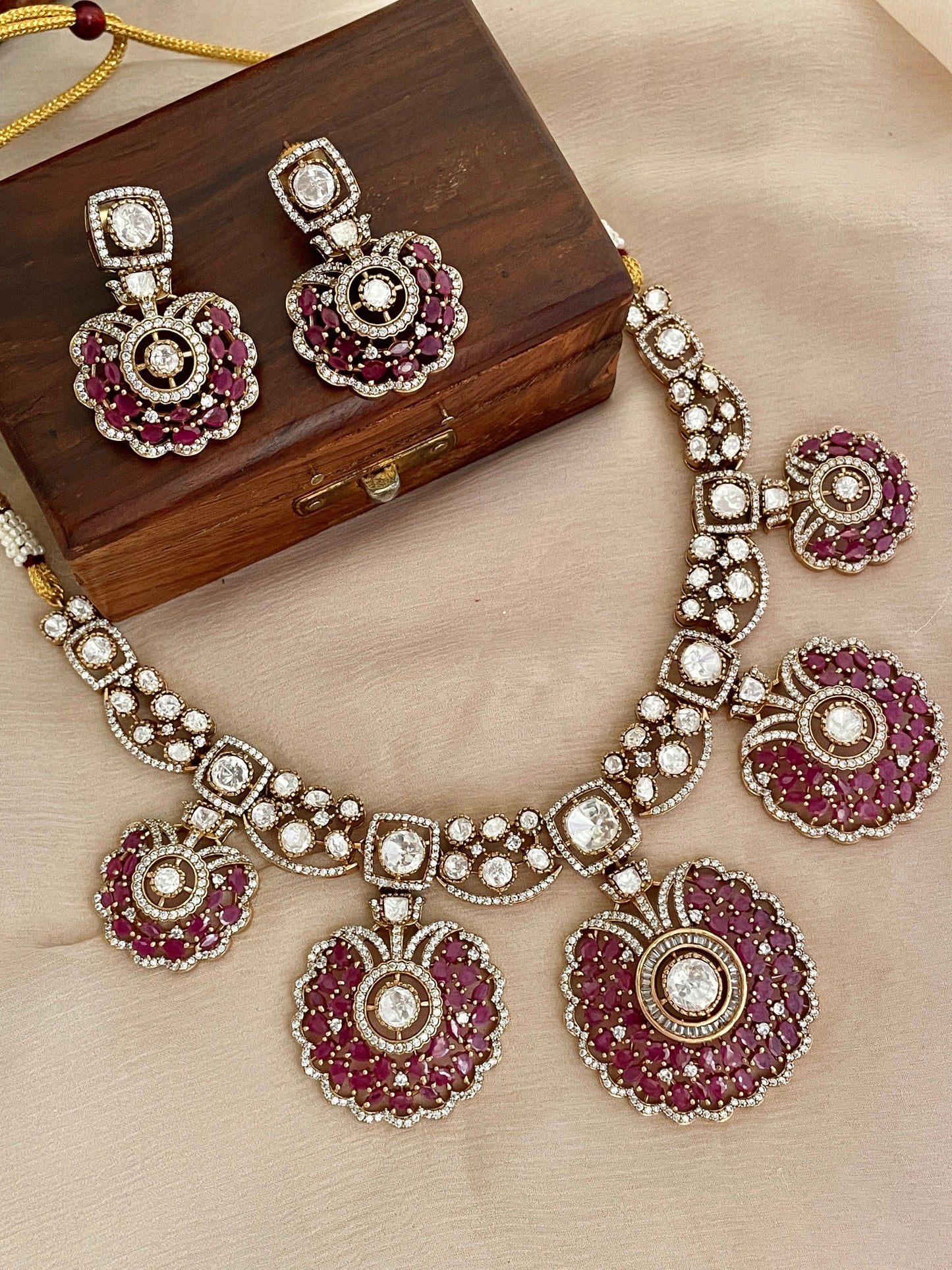 Lasya Ruby Pankhi Necklace Set- Made to Order