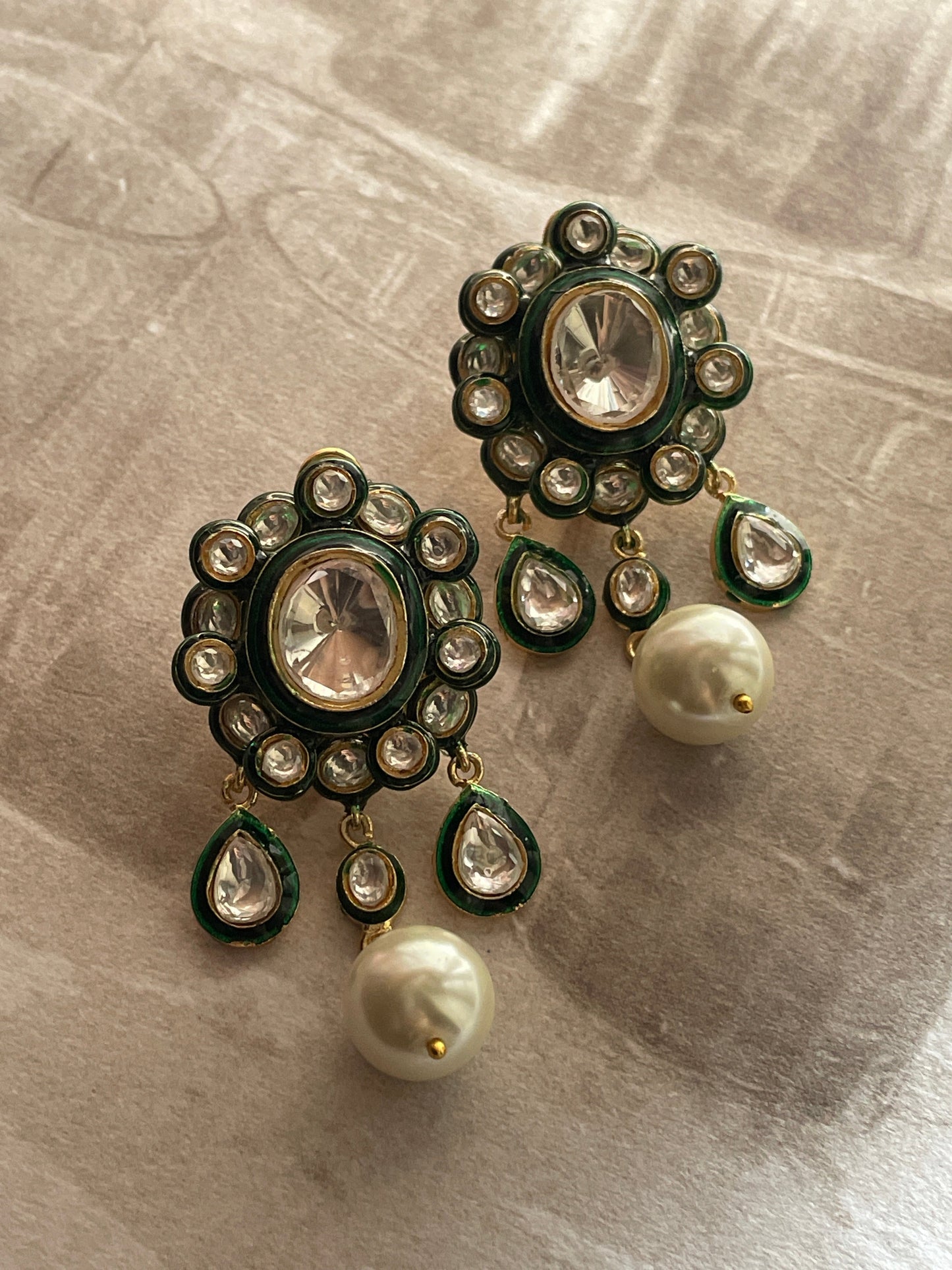 Raji Green Enamel Polki Earrings