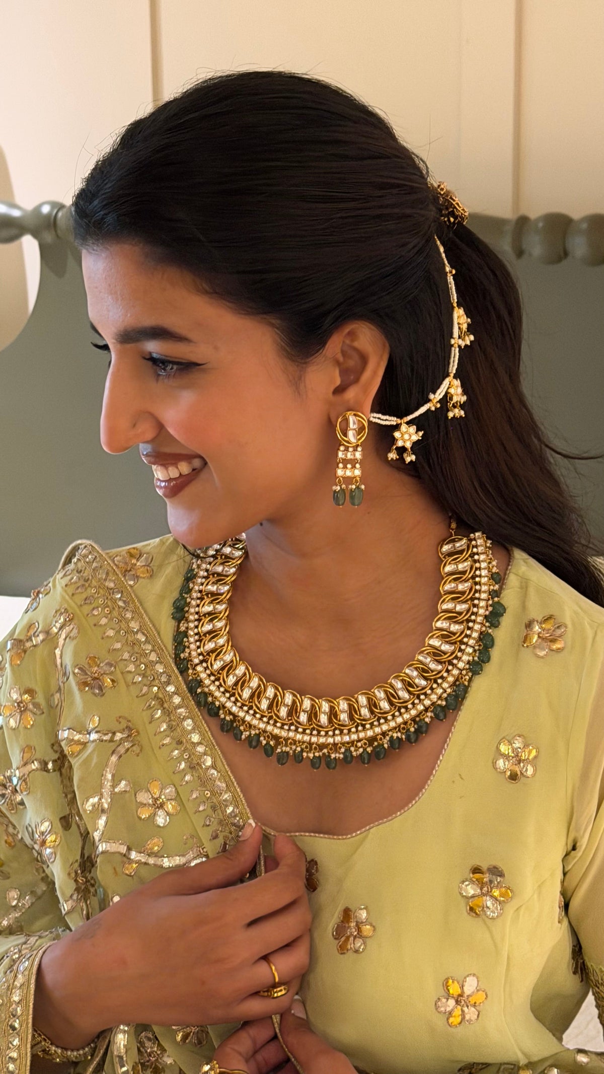 Isha Heirloom Gold Link Polki Necklace Set