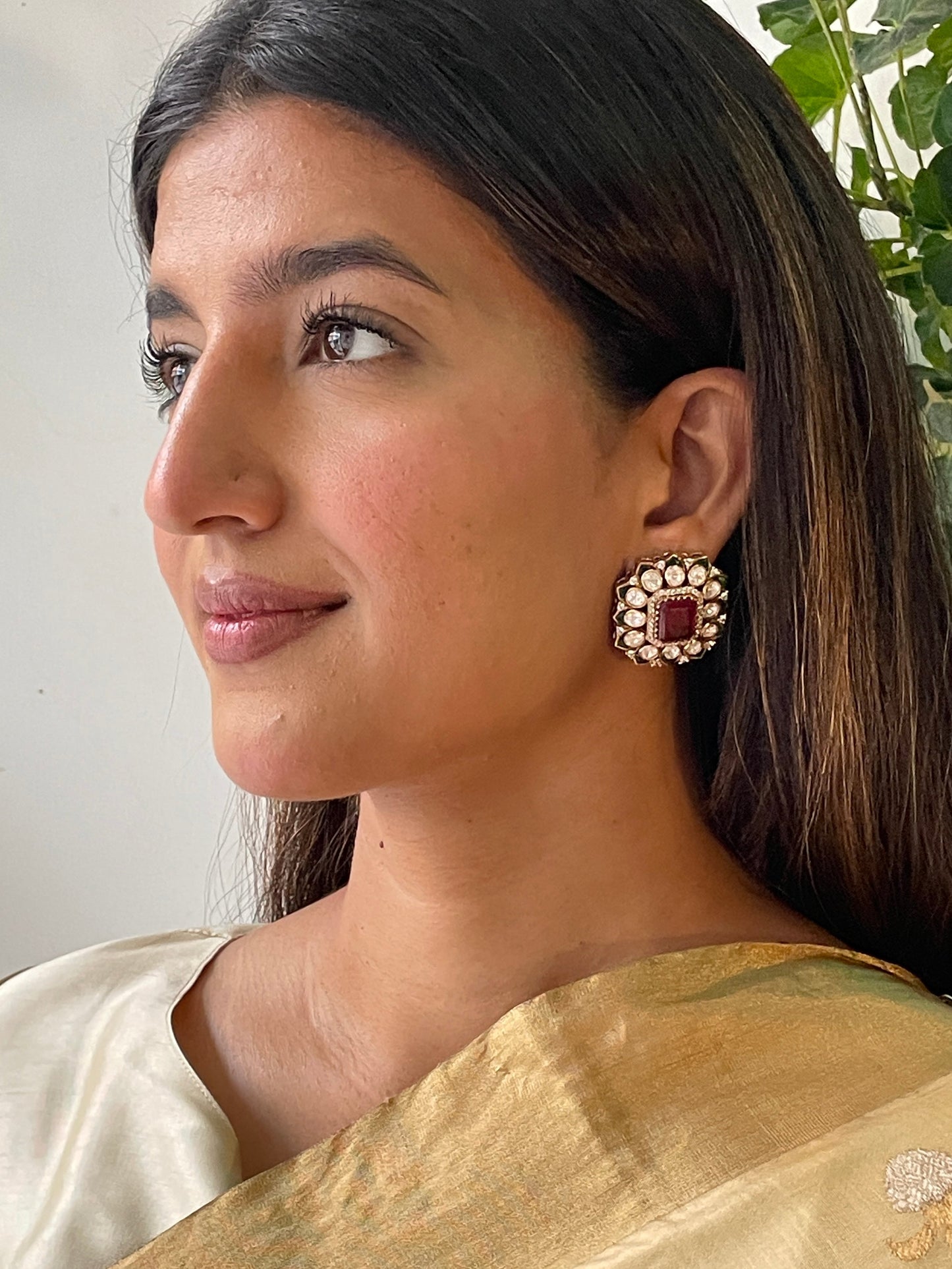 Baisa Rectangular Ruby Stud Earrings