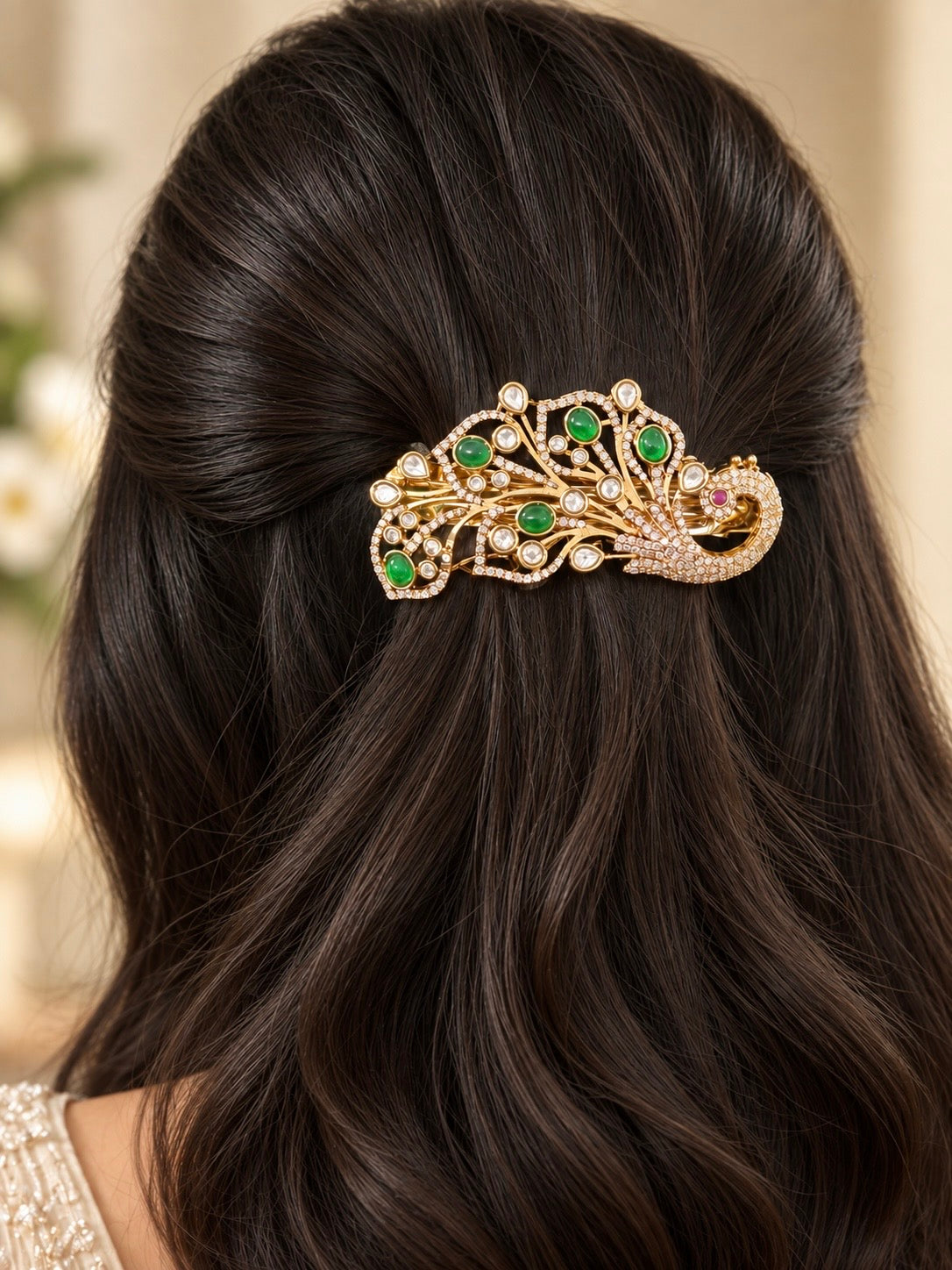 Mor Green Kundan Hairpin for Women