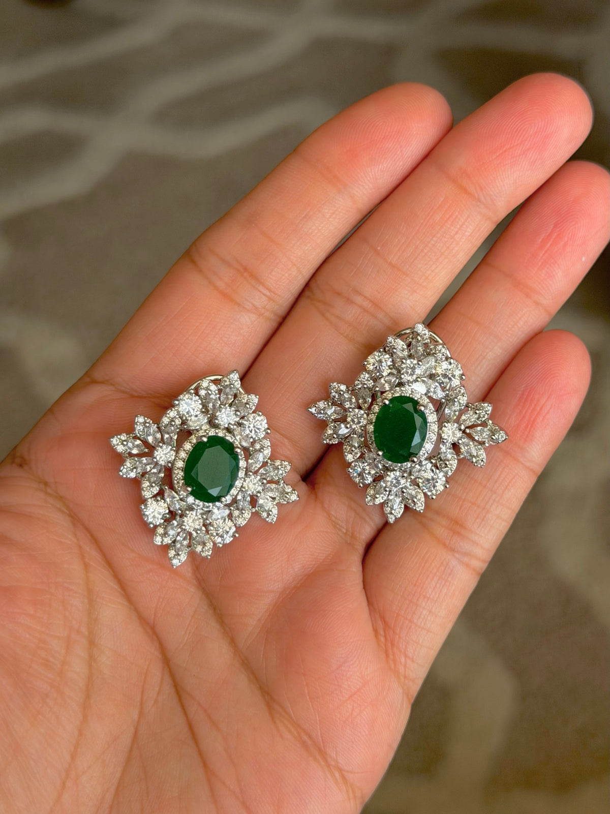 Vrushali Emerald Green Zircon Stud Real Gold Look Earrings