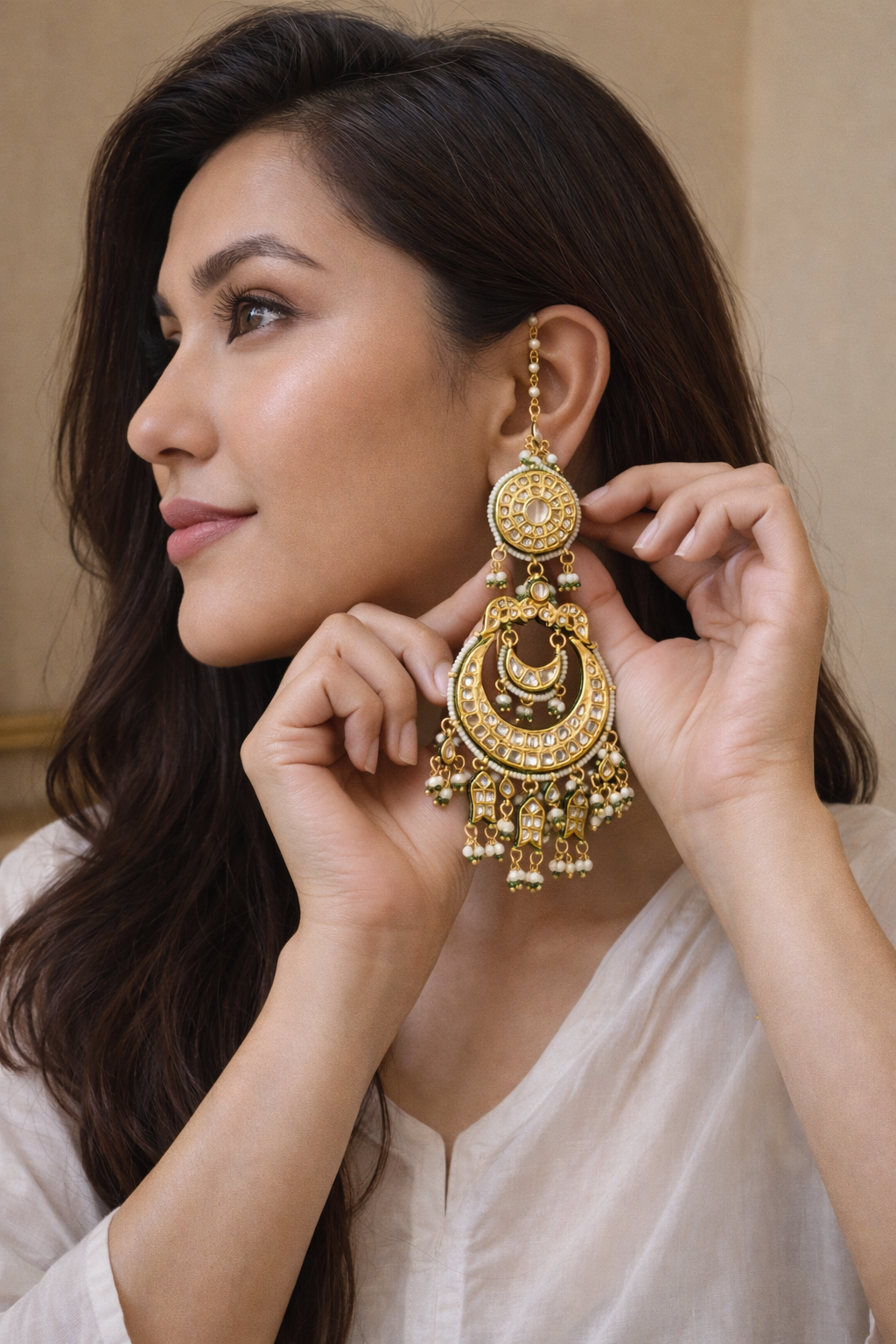 Shraddha Kundan Statement Earrings