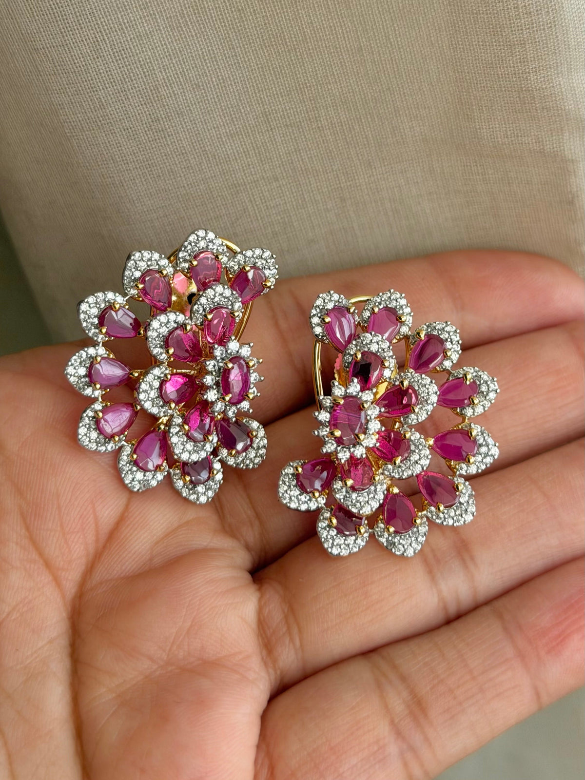 Aamra Floral Ruby Red Zircon Imitation Stud Earrings