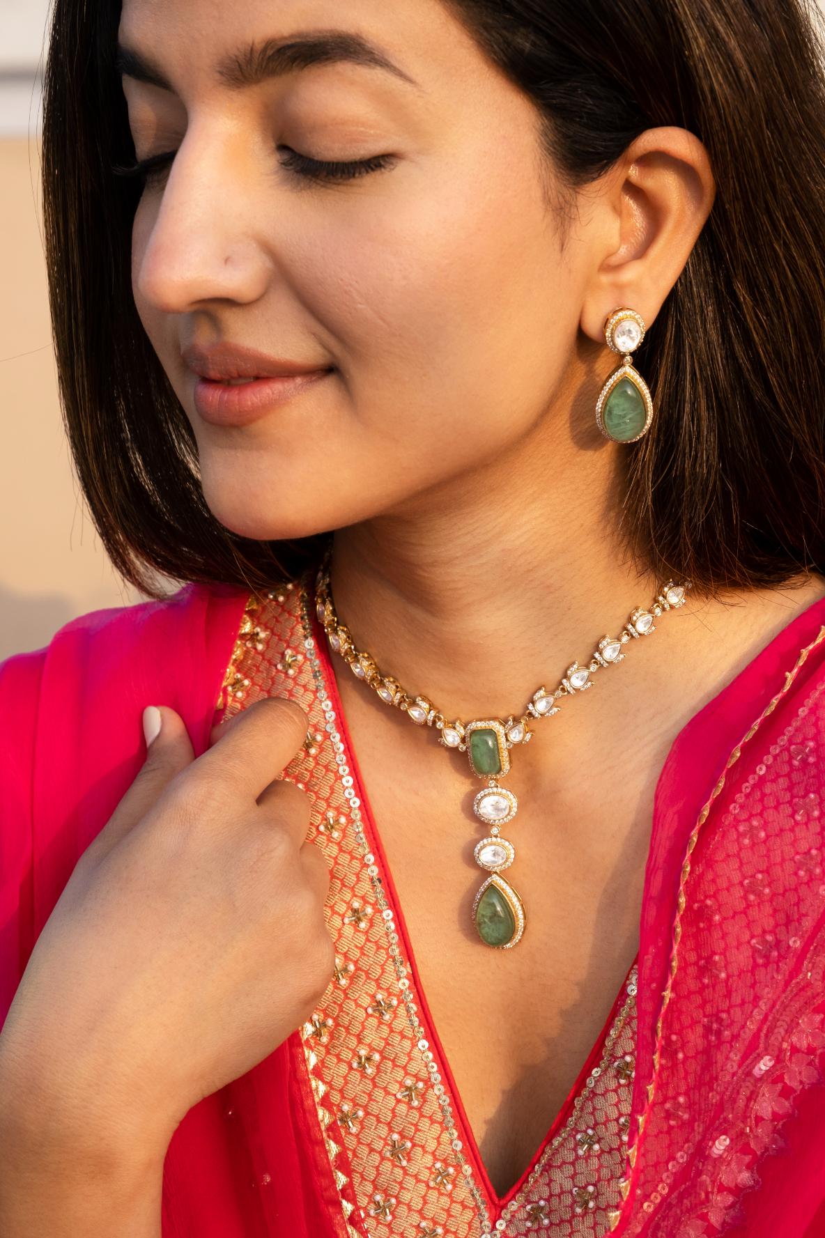 Chirmi Polki Emerald Necklace Set