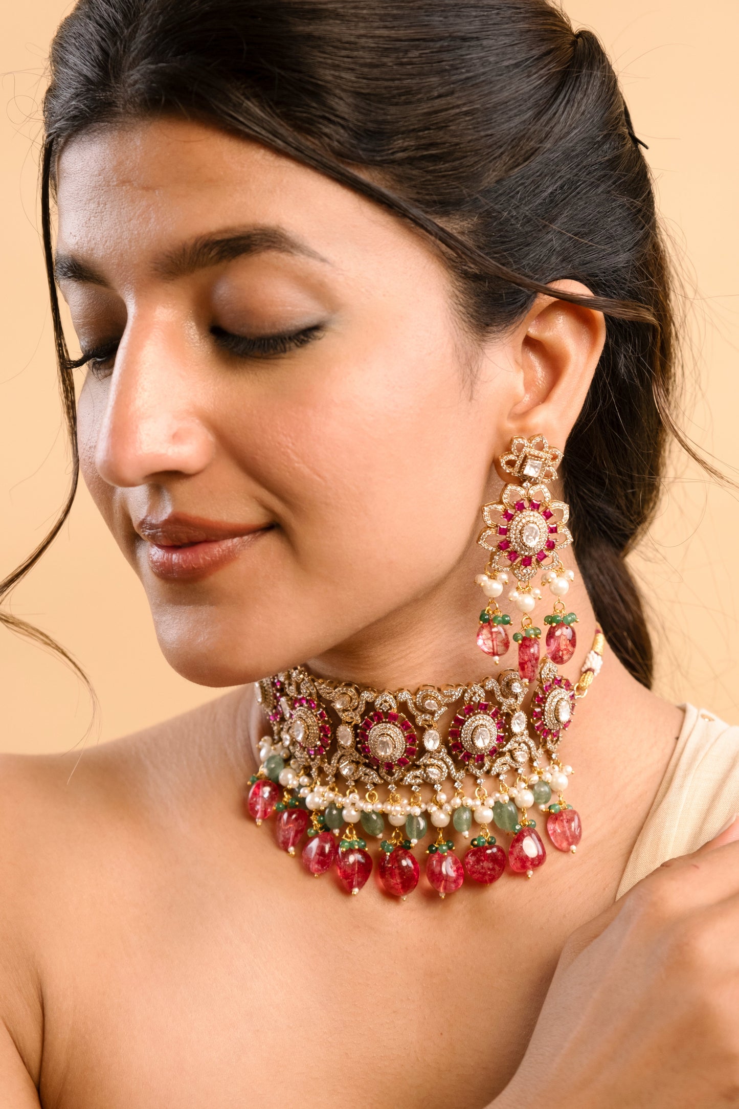 Aadrika Ruby Choker Necklace Set