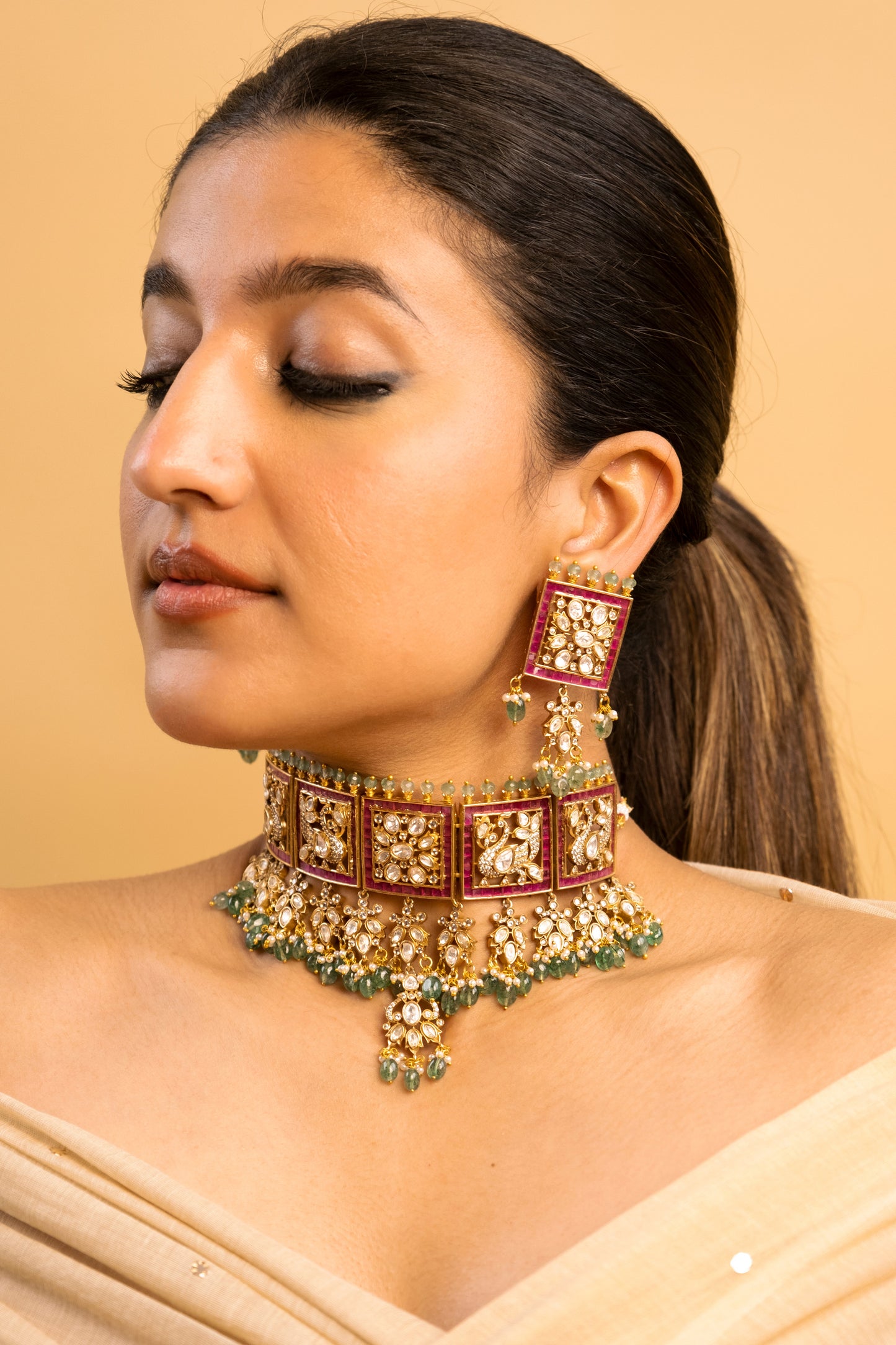 Raas Ruby Emerald Choker Necklace Set- Made to Order