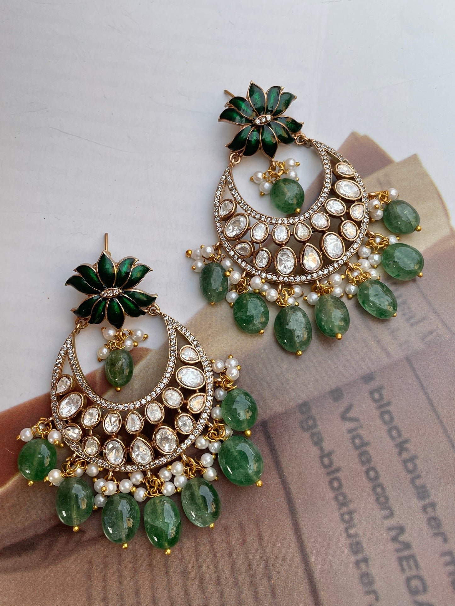 Pre Order- Bria Enamel Polki Chaandbaali Earrings