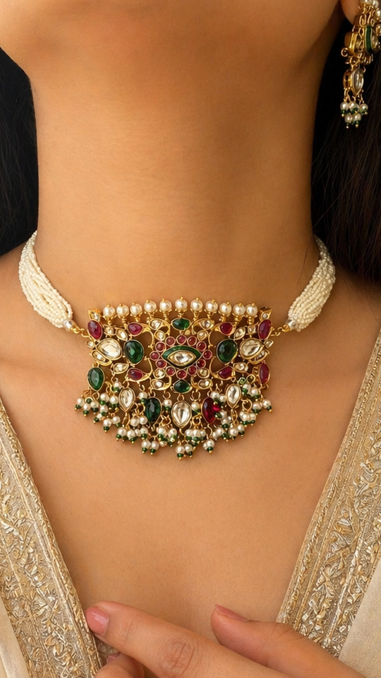 Aarohi Multicolour Polki Choker Necklace Set