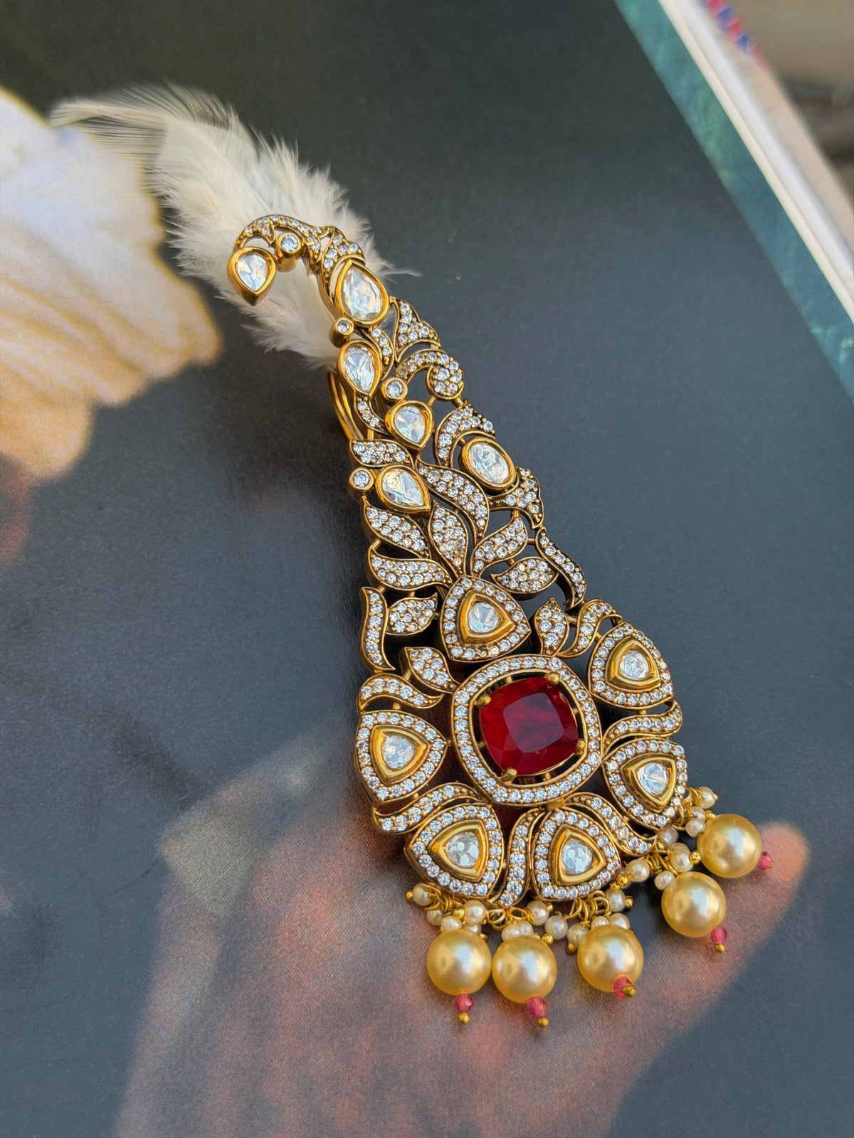 Aryan Ruby Red Polki Kalgi