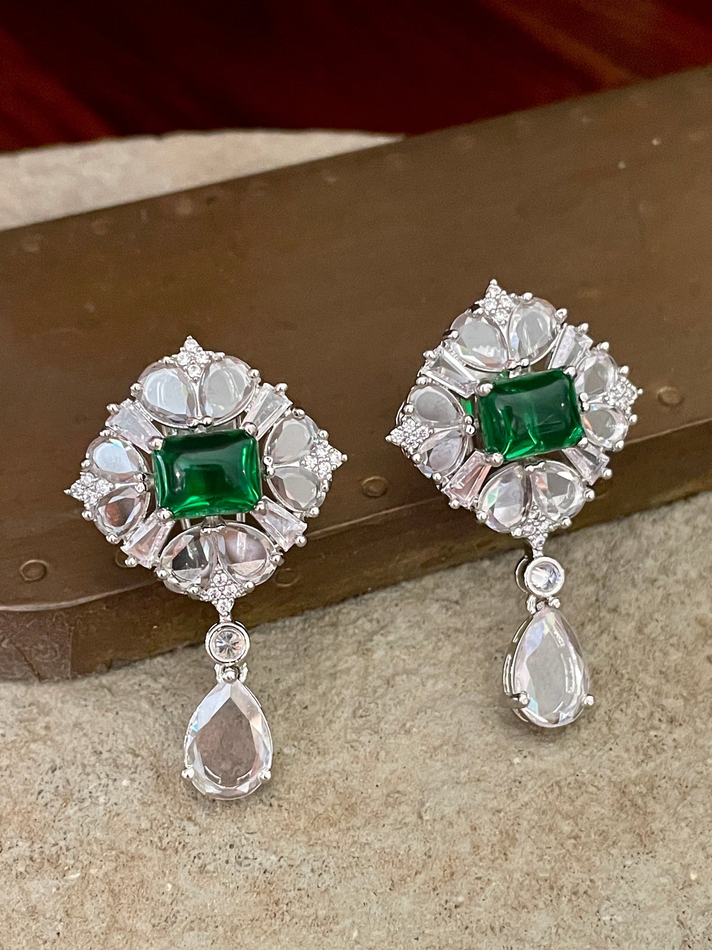 Purvanka Portrait Cut Faux Diamond Dangler Earrings