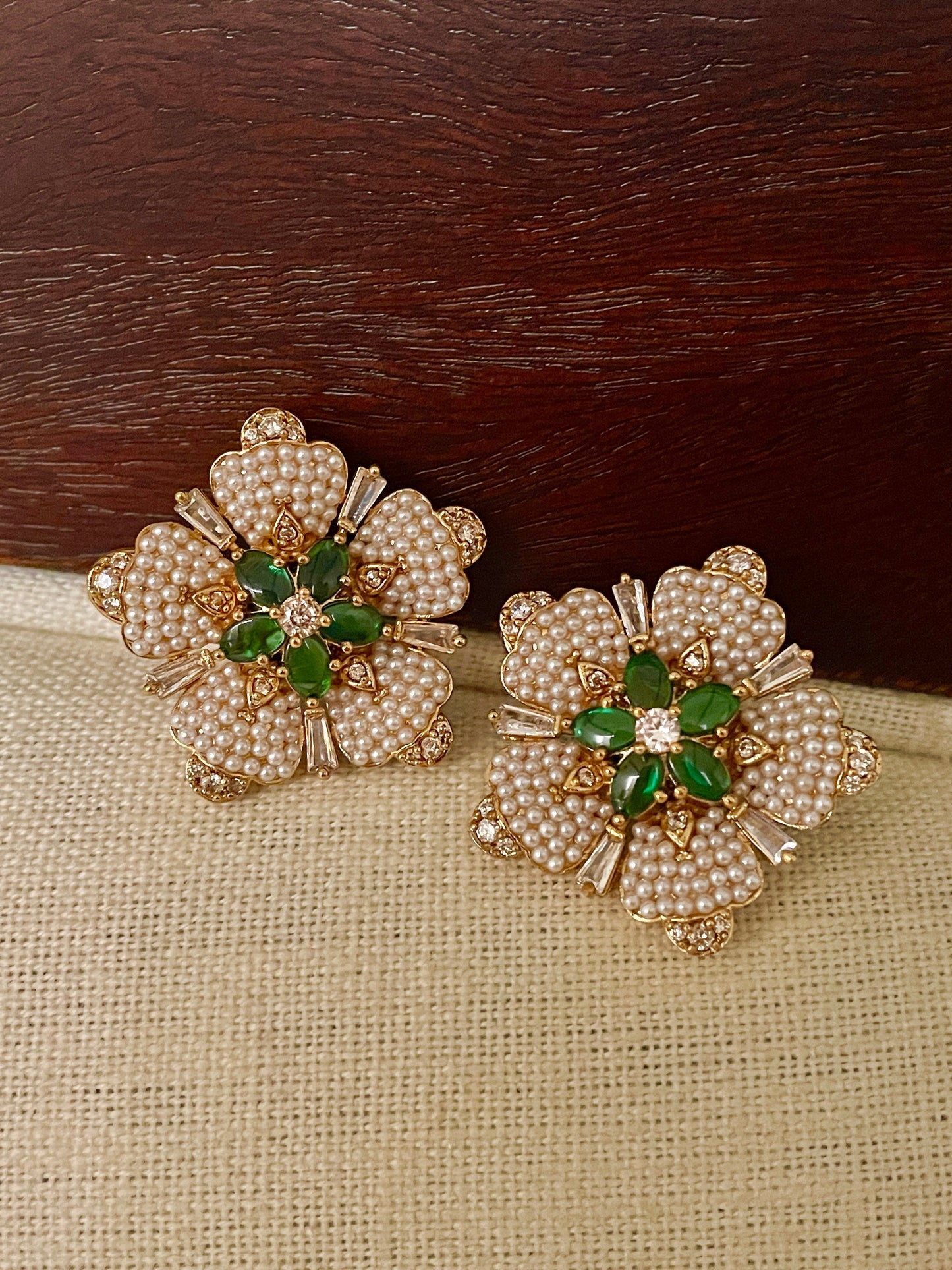 Mirangi Green Pearl Floret Earrings