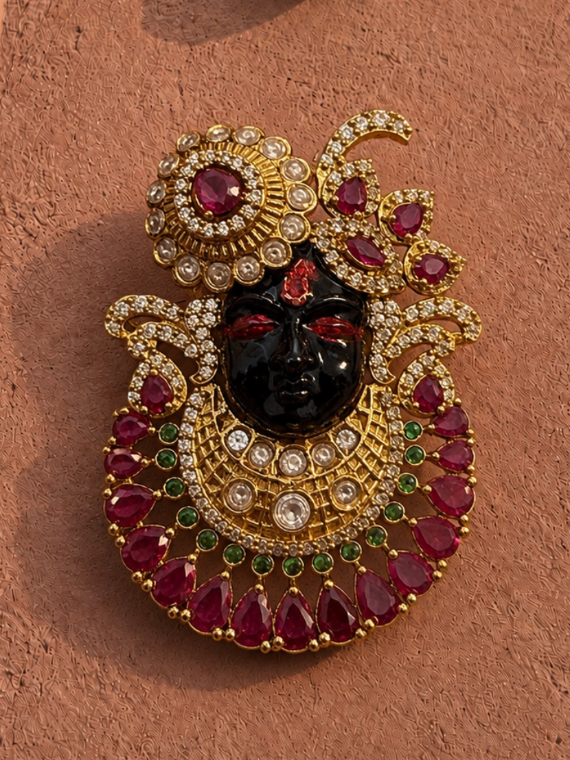 Shreenath ji God Face Ruby Red & American Diamond stones for Wedding & Festive Wear