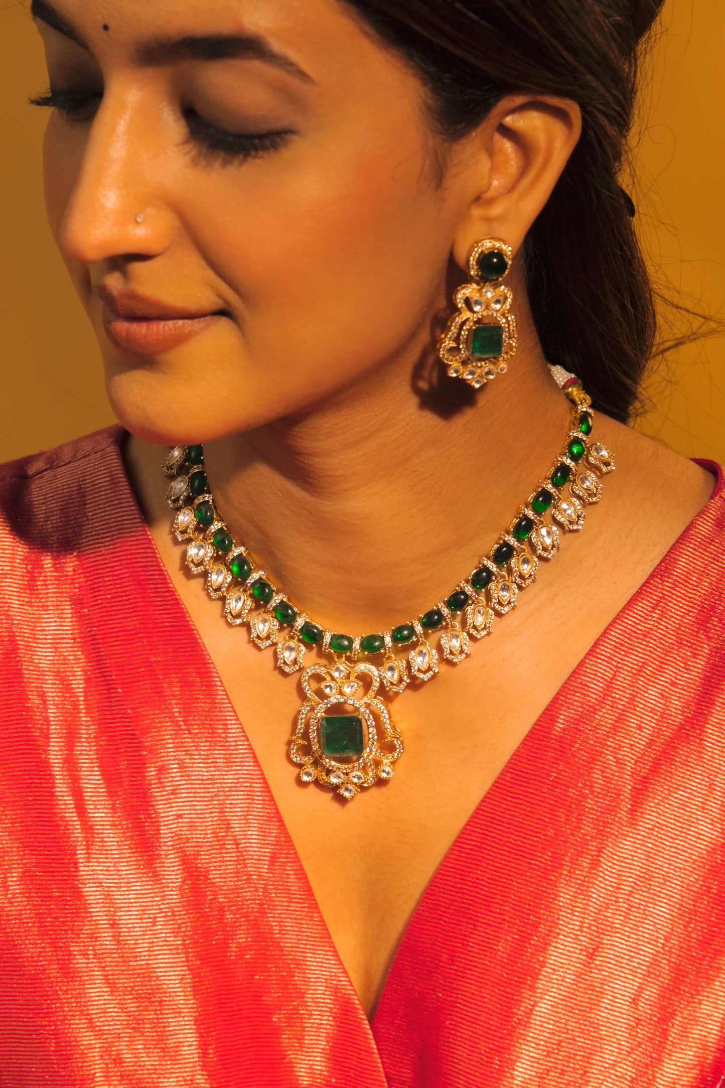 Pre Order- Yuvika Emerald Necklace Set