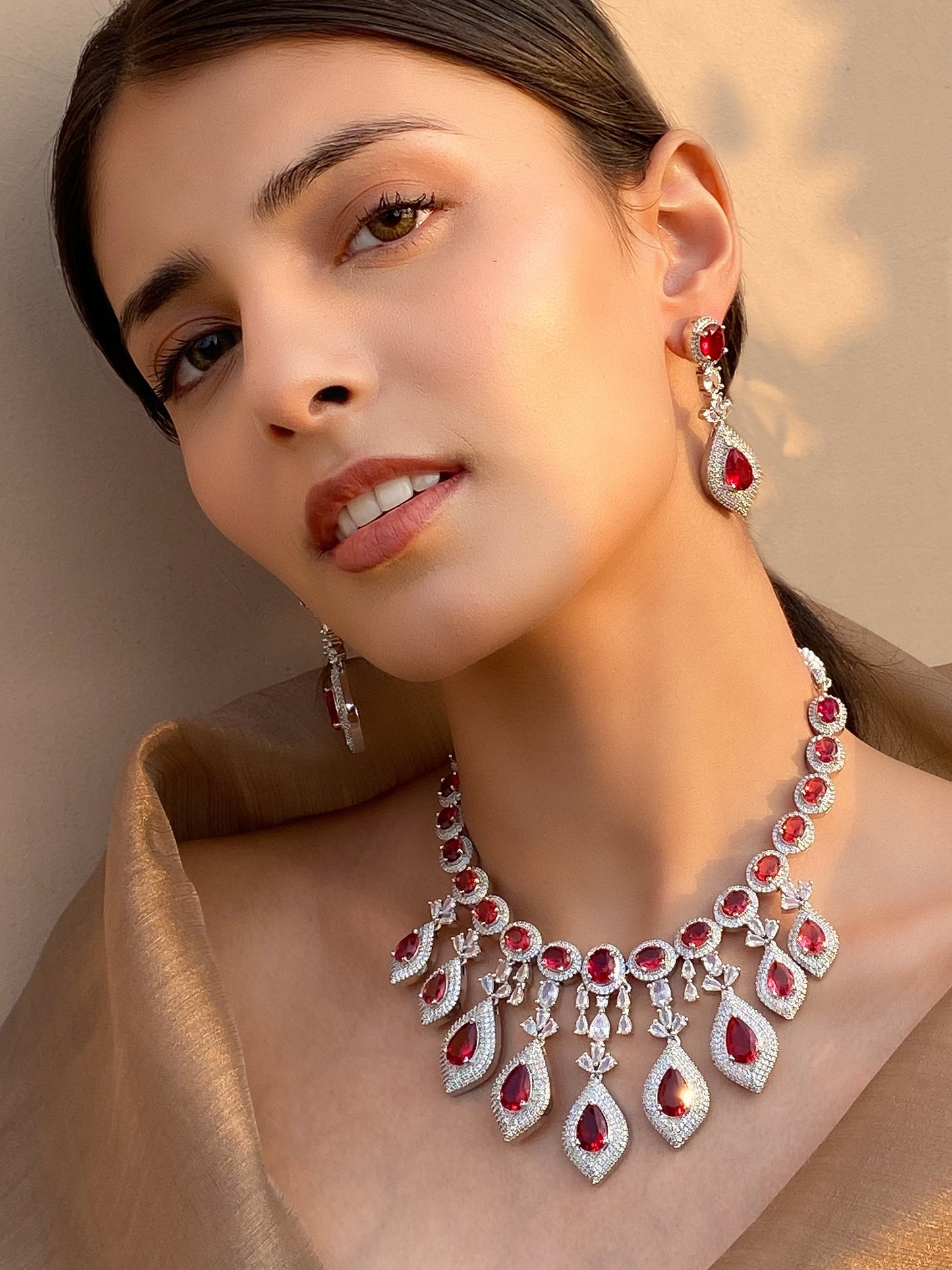 Zariin Ruby Zircon Necklace Set