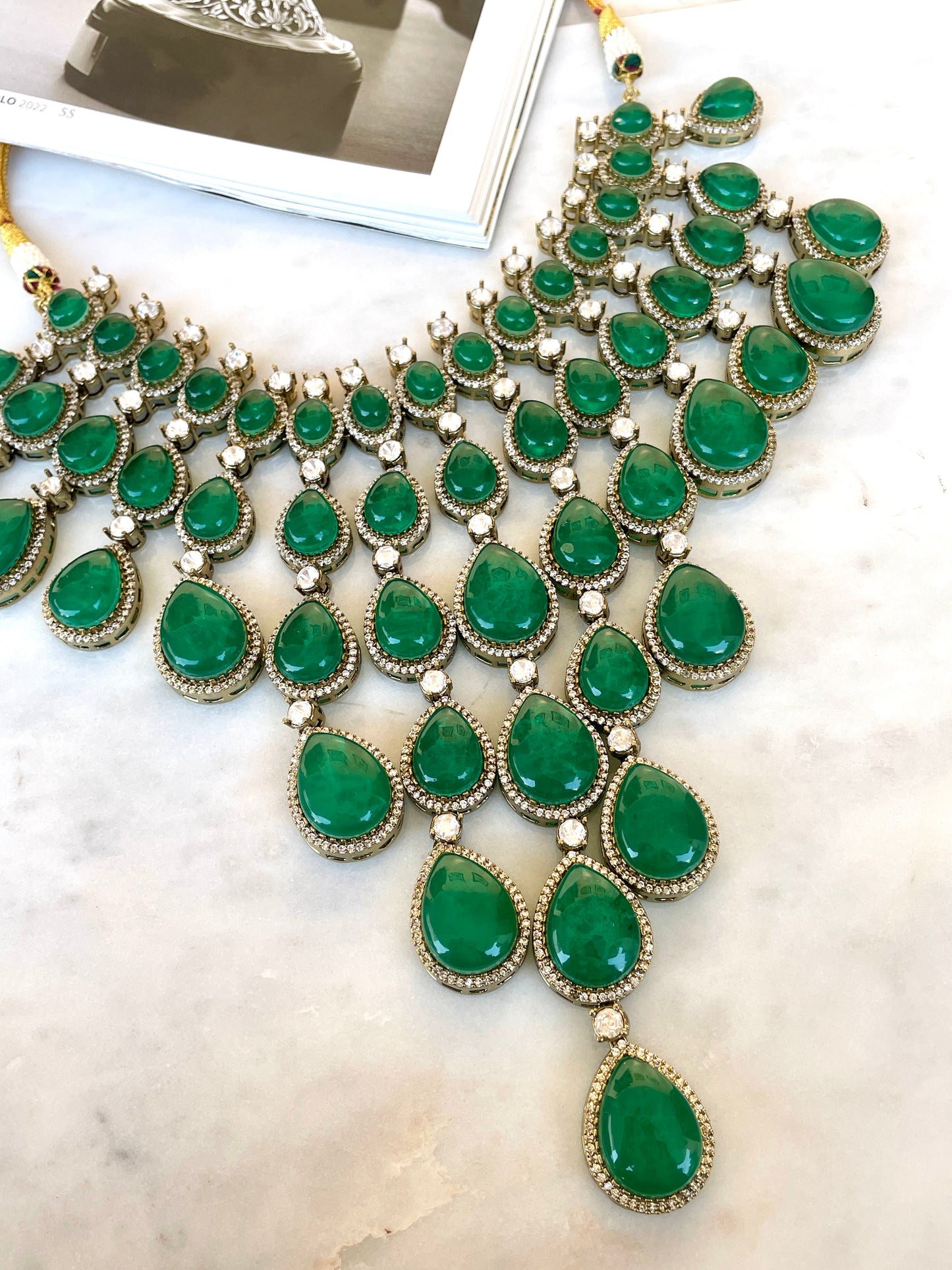 Pre Order- Tejasvini Emerald Necklace Set
