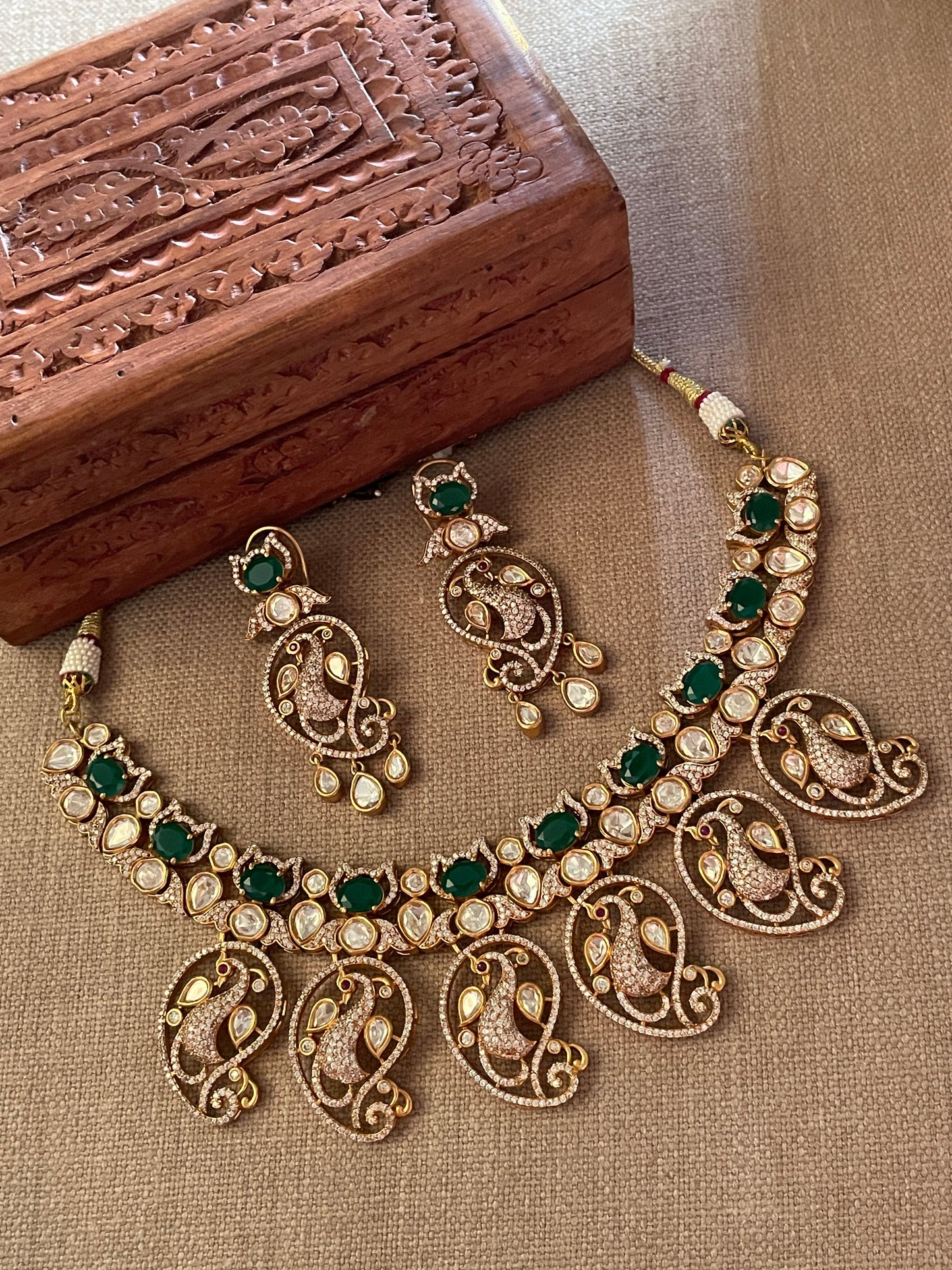 The Rambagh Peacocks Moissanite Polki Necklace Set