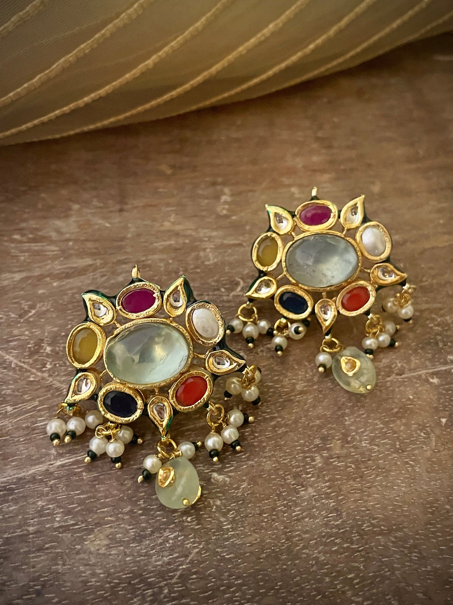 Ratna Kundan Navratna Studs