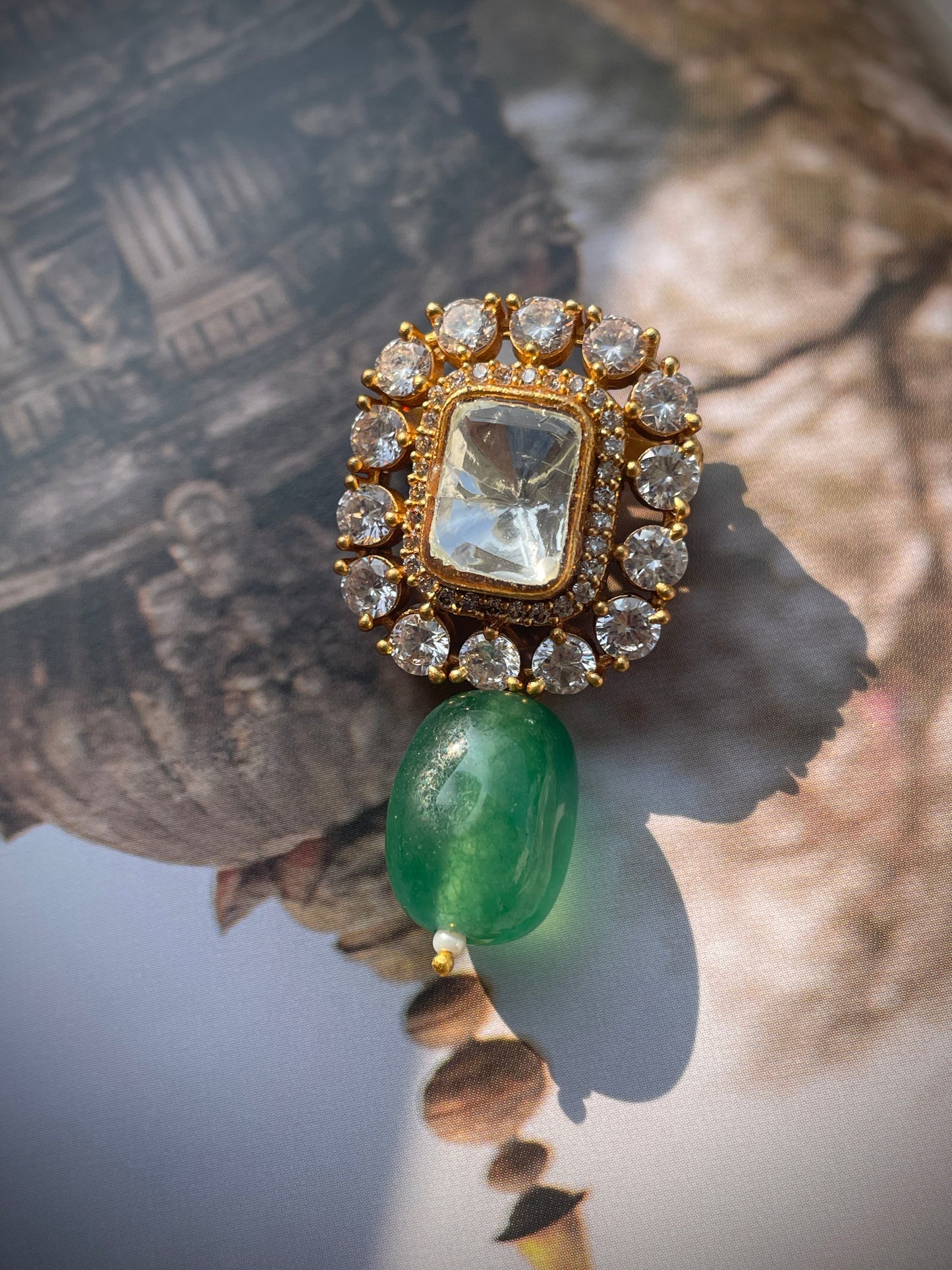 Samrat Square Emerald Polki Brooch