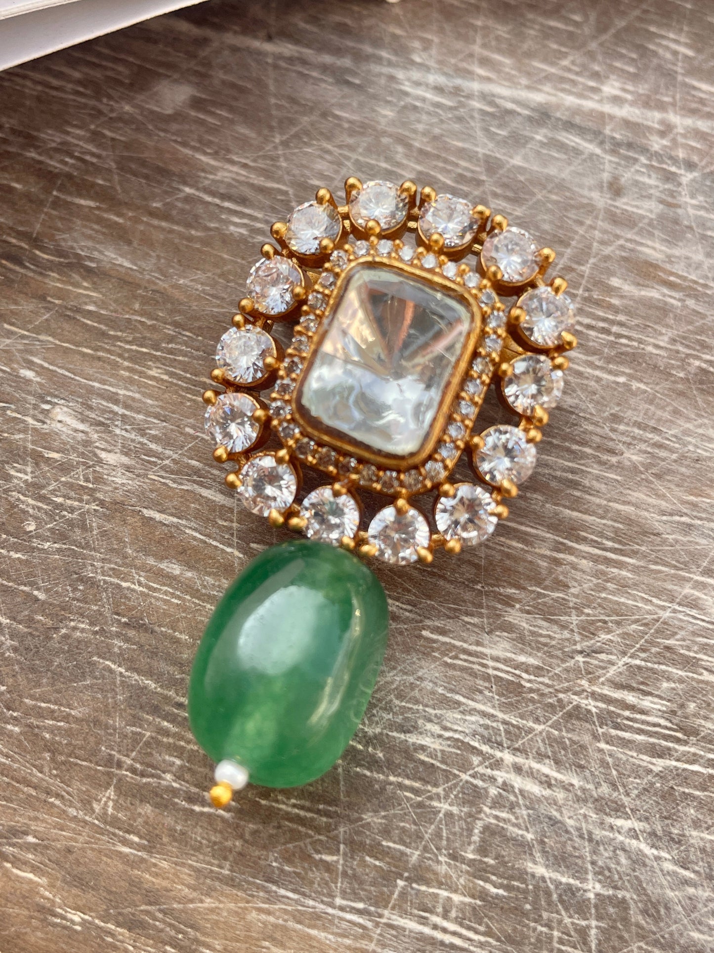 Samrat Square Emerald Polki Brooch