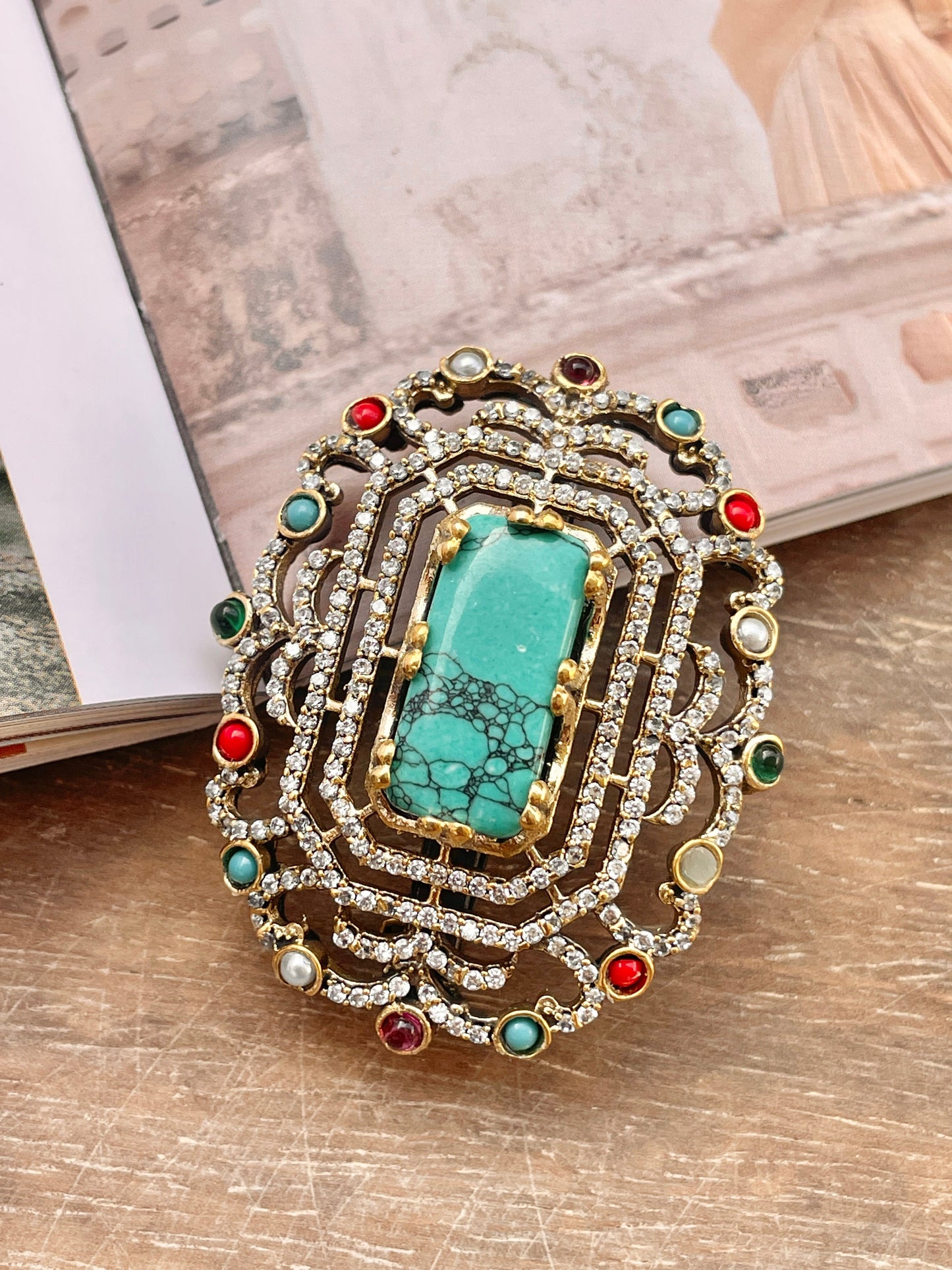 Prakash Turquoise Polki Brooch