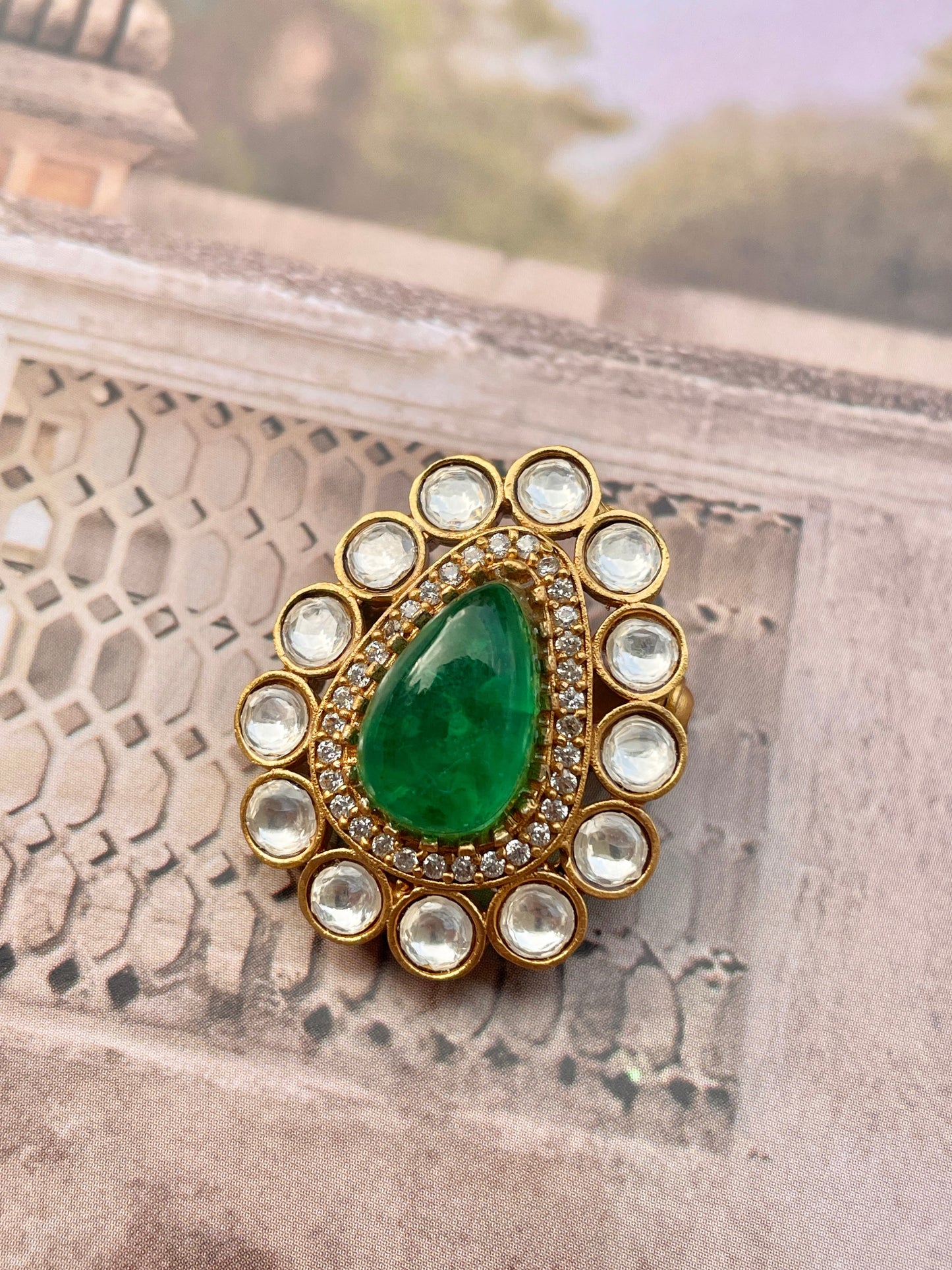 Virendra Emerald Polki Brooch