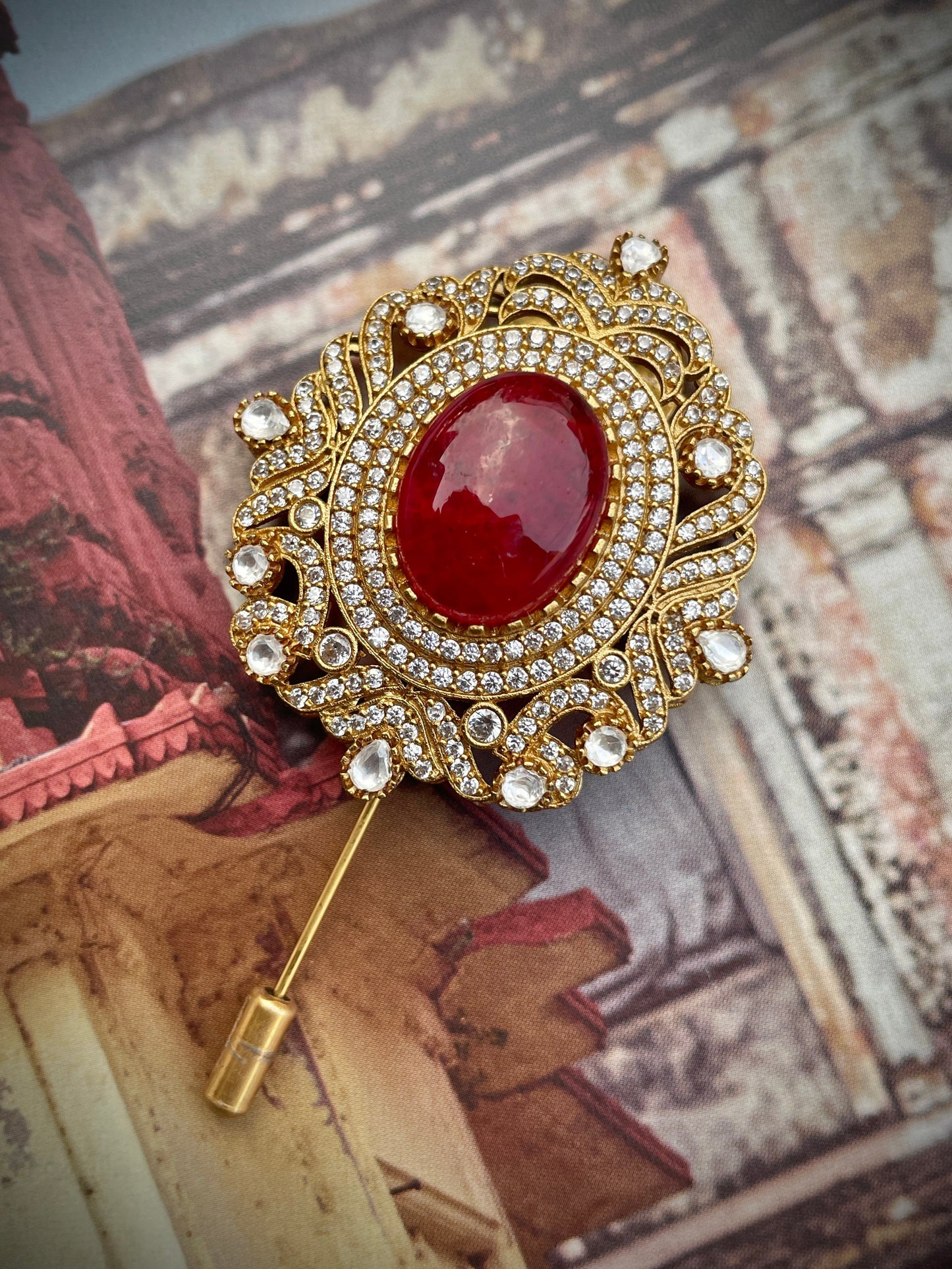 Dhwaj Ruby and Zircon Lapel Pin