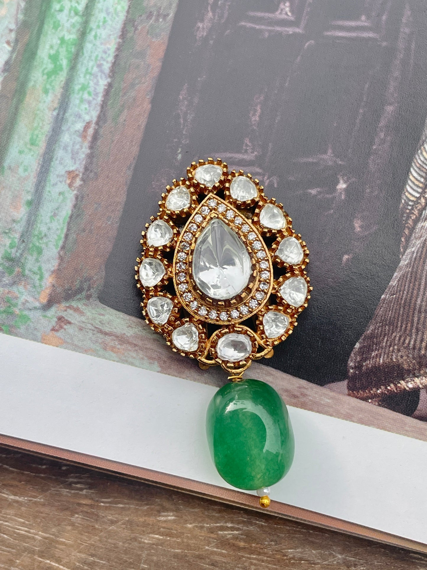 Shreen Polki and Emerald Hair Clip