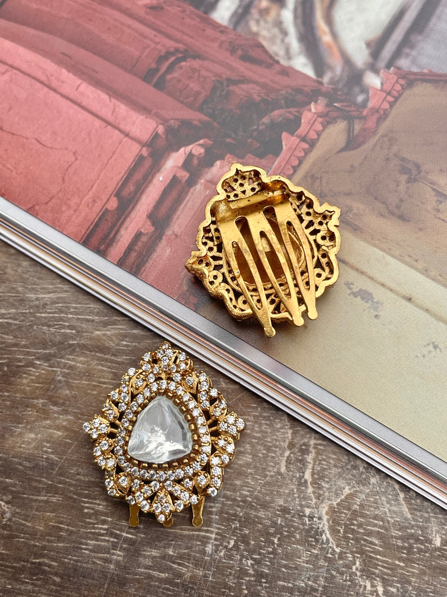 Mehra Polki and Zircon Hair Clip Set of 2