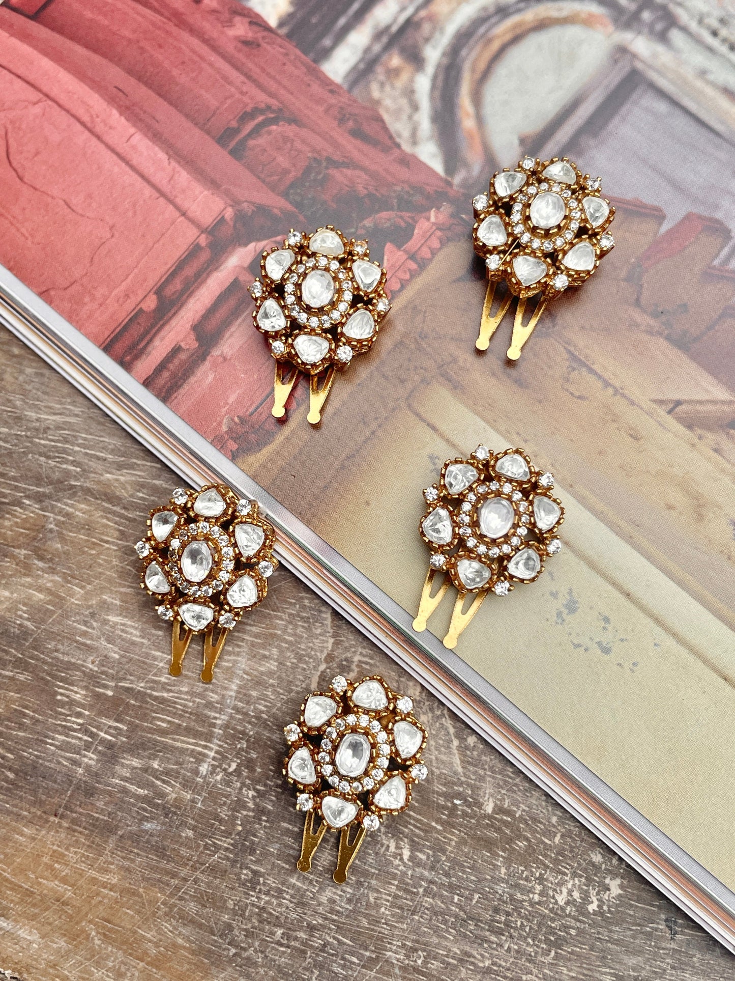 Mehira Polki and Zircon Hair Clip Set of 5