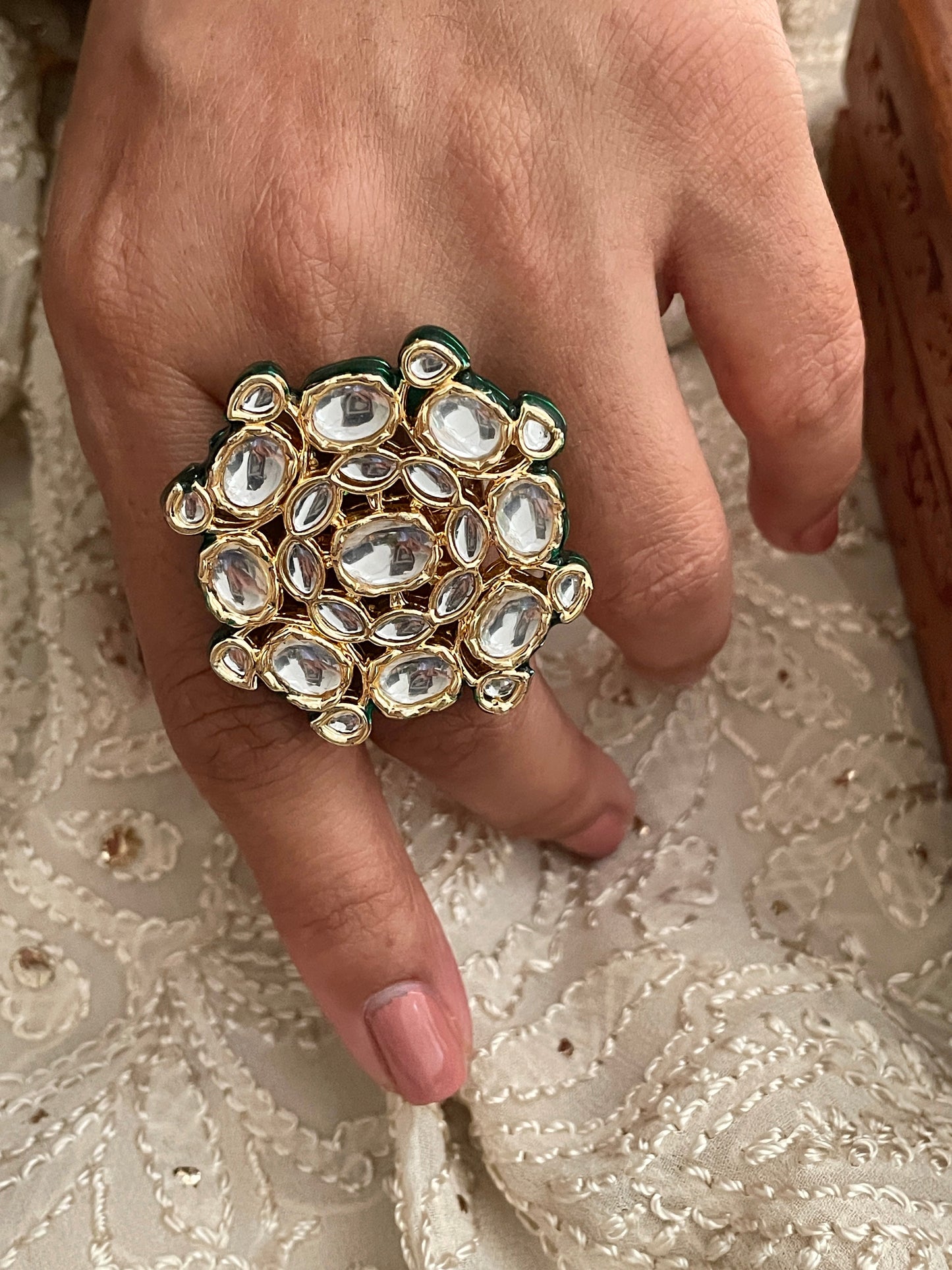 Saanjh Kundan Adjustable Ring