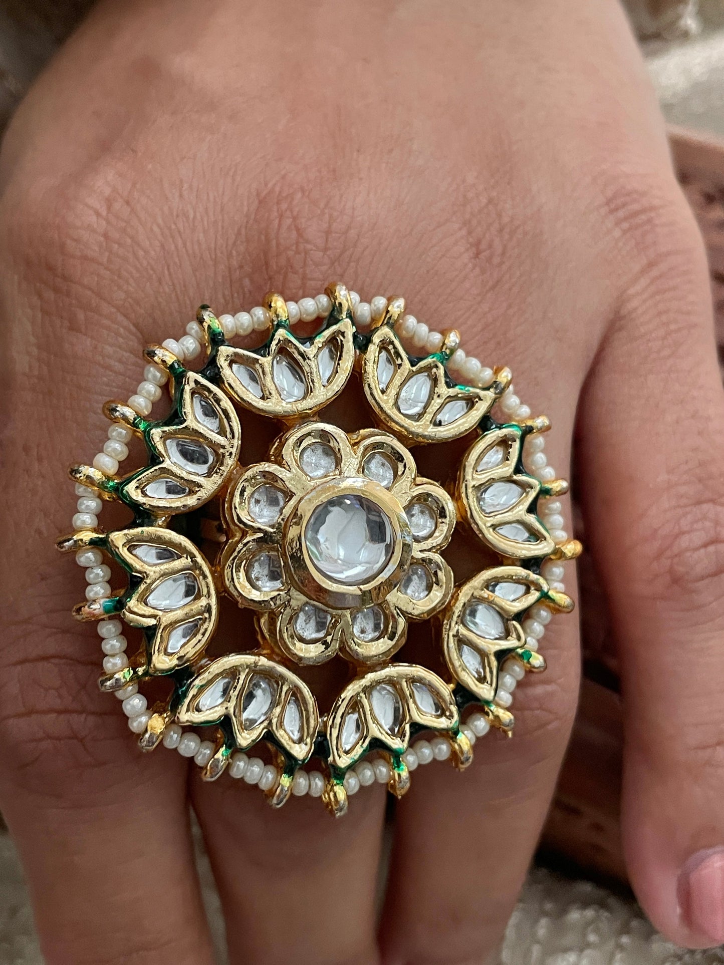 Madhumalti Kundan & Pearl Adjustable Ring