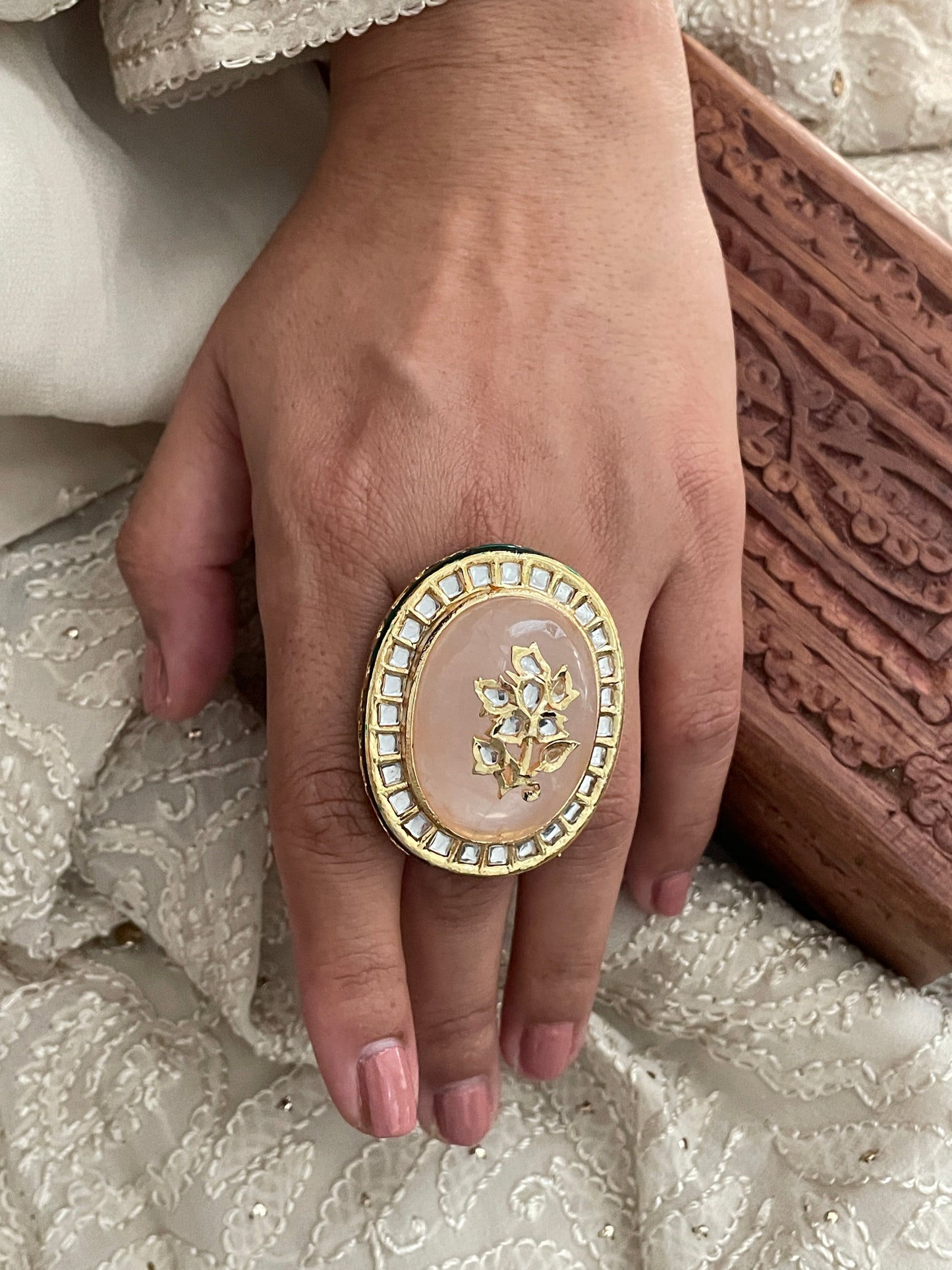 Sunehri Adjustable Gold Finish Kundan Ring