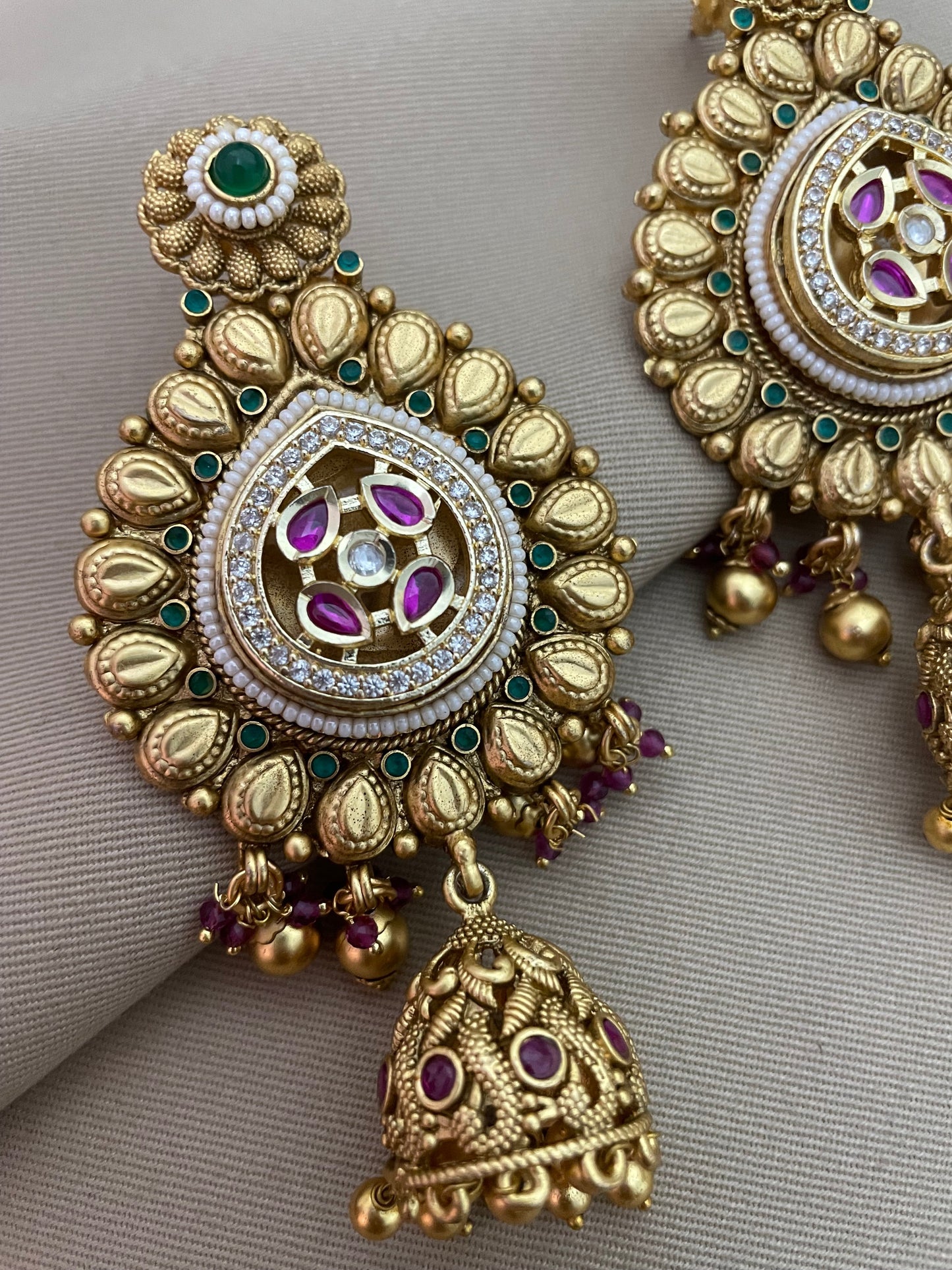 Kutch Antique Gold Finish Temple Earrings