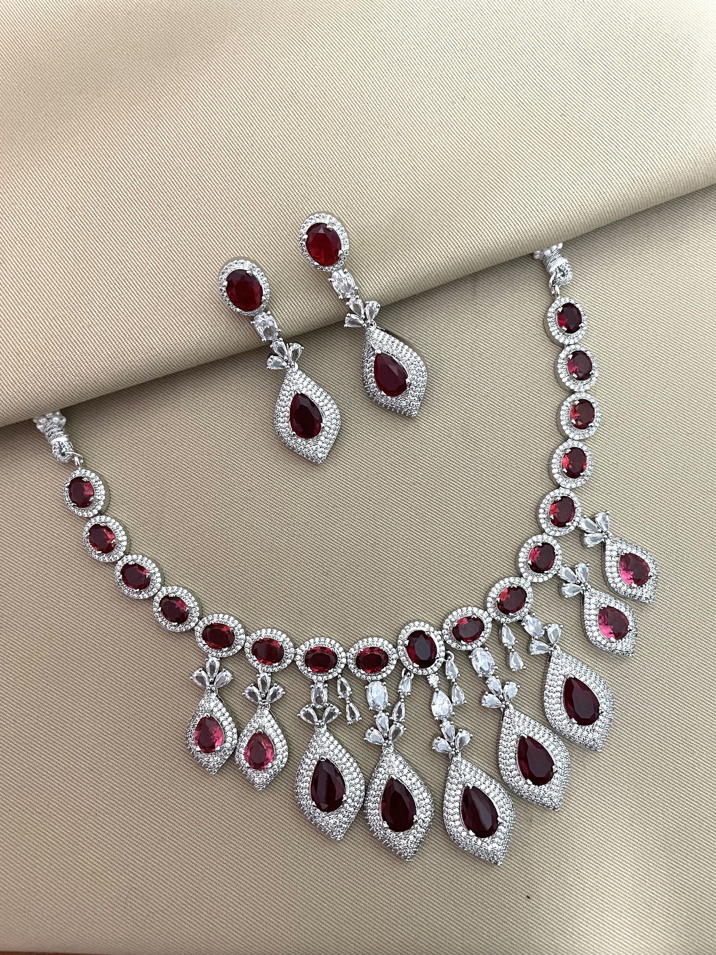 Zariin Ruby Zircon Necklace Set