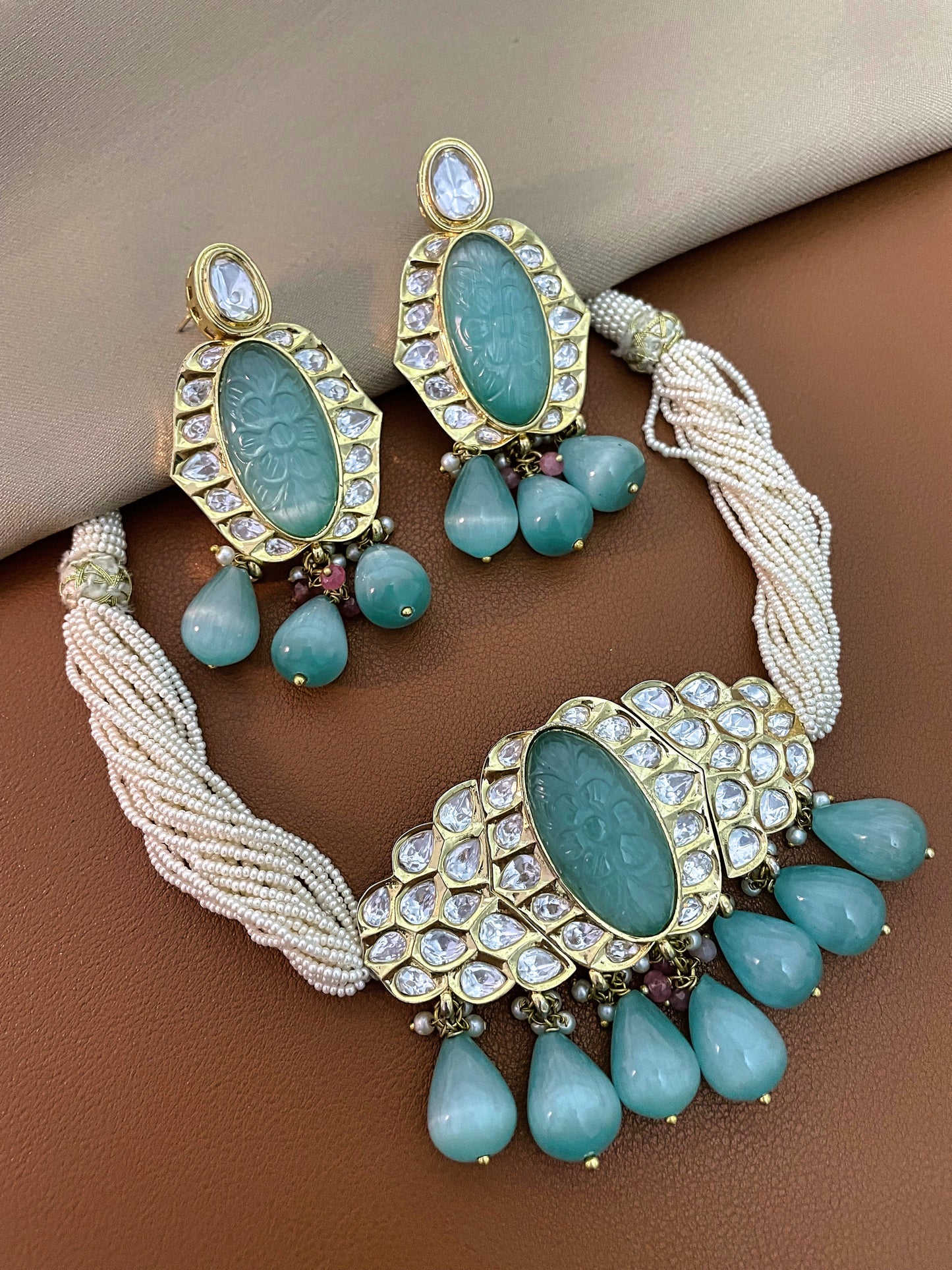 Plume Kundan Gold Finish Necklace Set