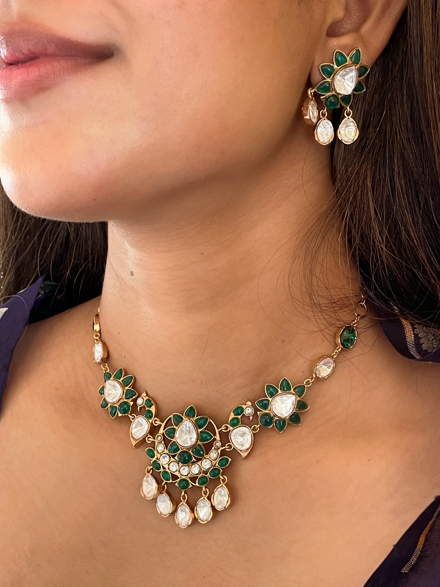 Sushila Emerald Peacock Polki Necklace