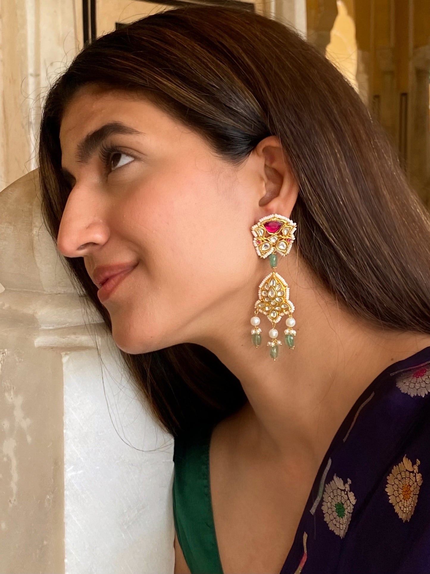 Rekha Long Polki Earrings