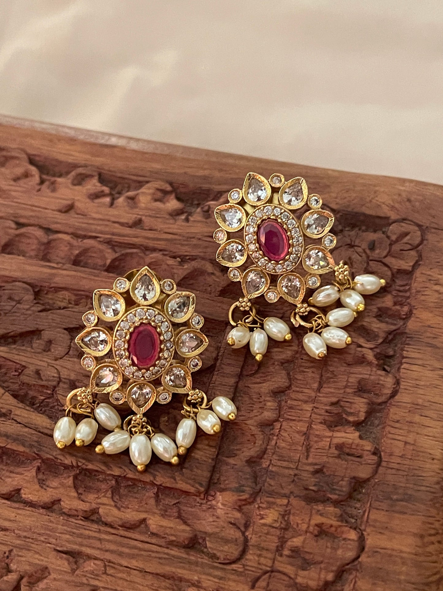 Aaina Pearl and Polki Stud Earrings