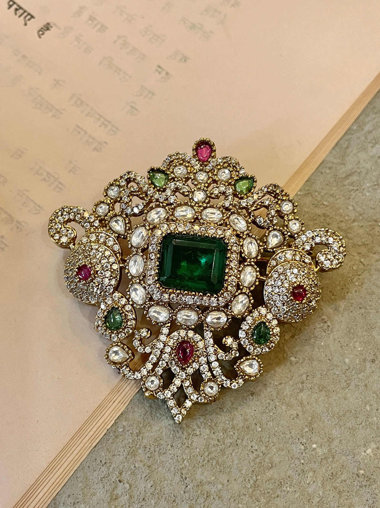 Tapan Emerald and Zircon Brooch