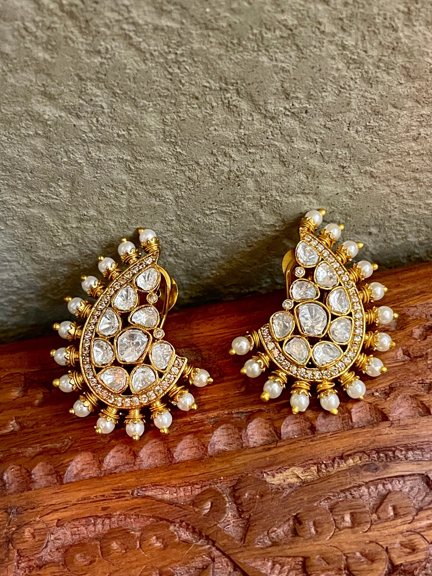 Surya Polki and Pearl Stud Earrings