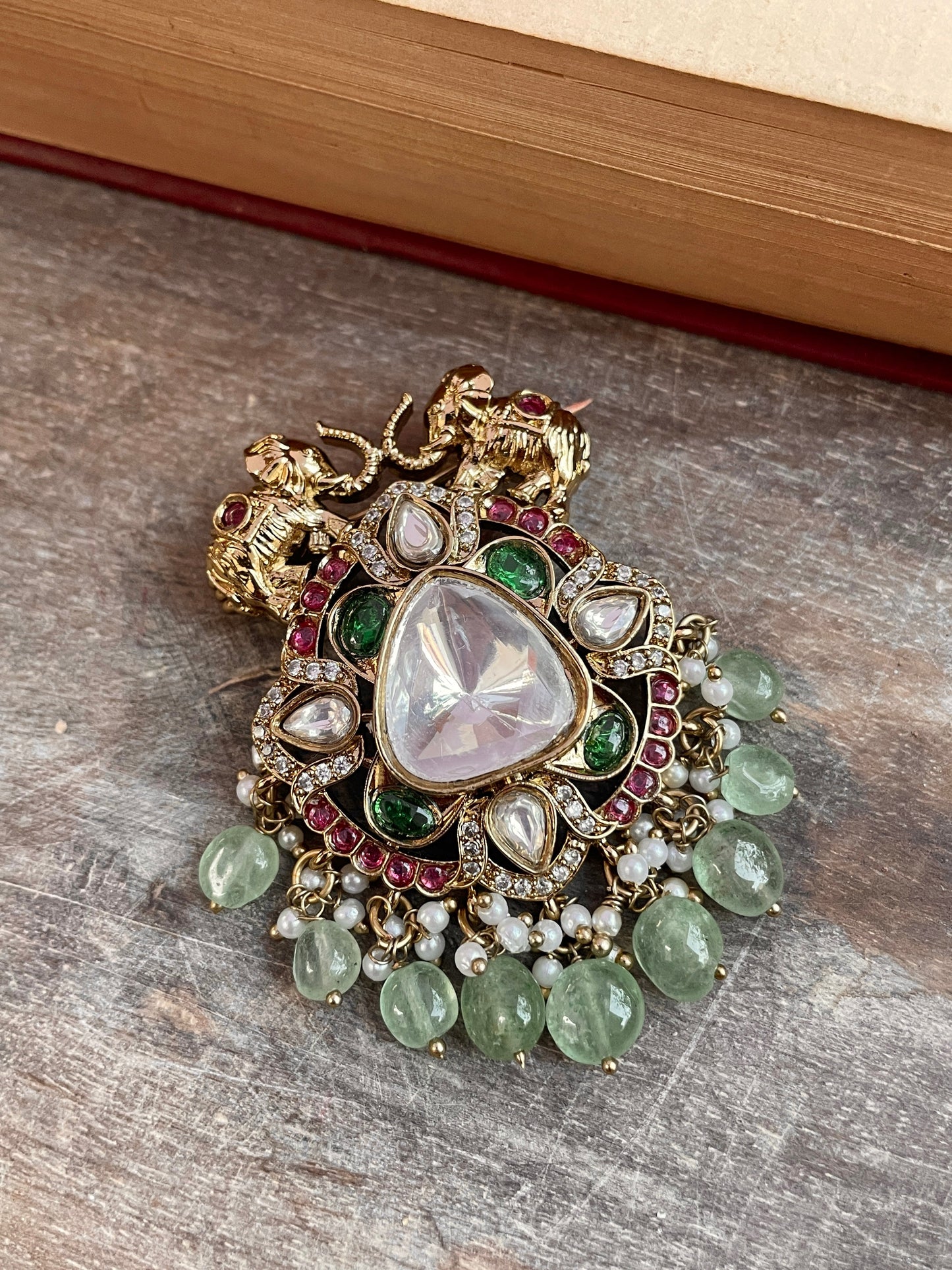 Mir Multi Elephant Polki Brooch