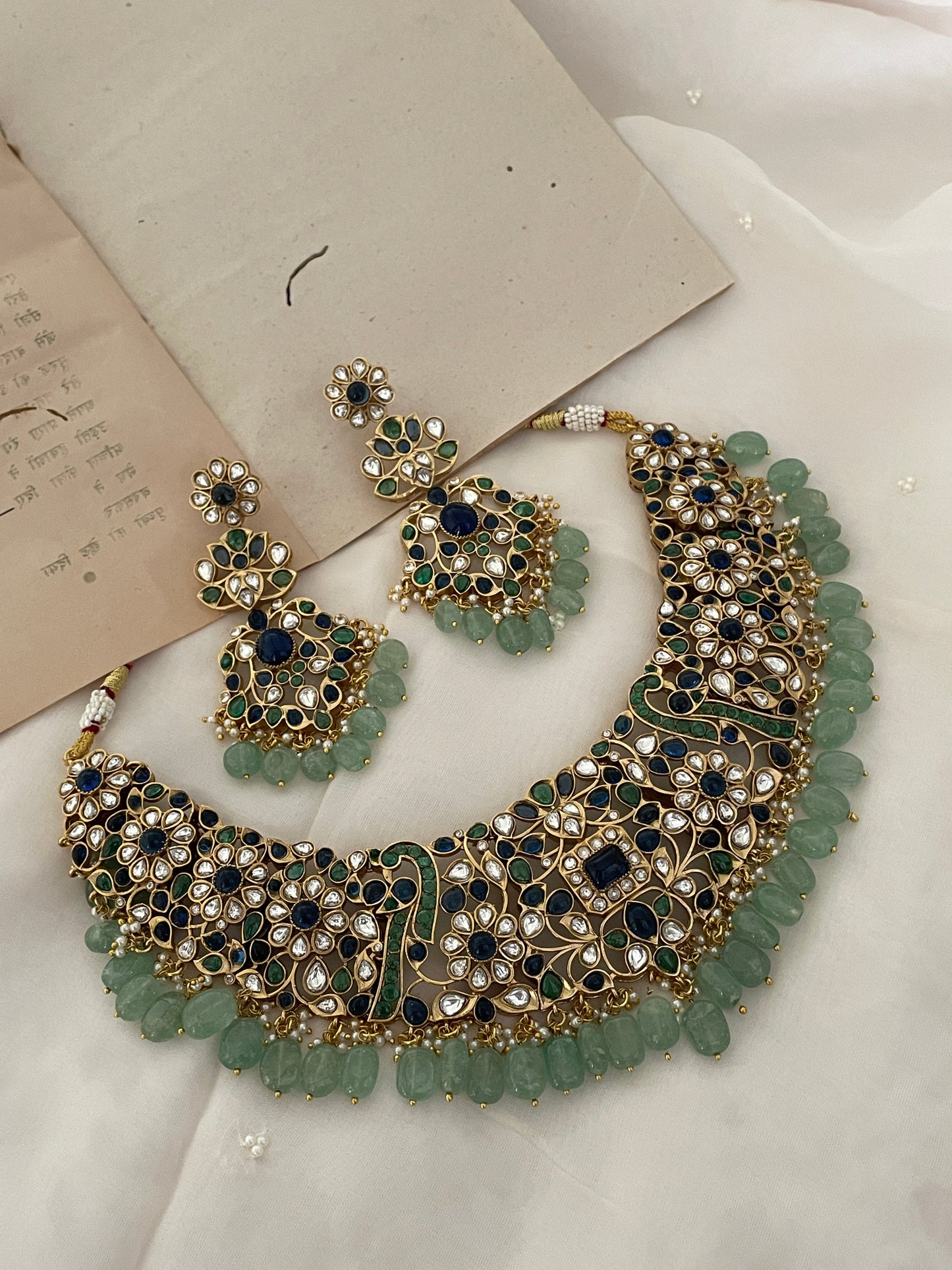 Pre Order – Sangeeta Blue Polki Necklace Set