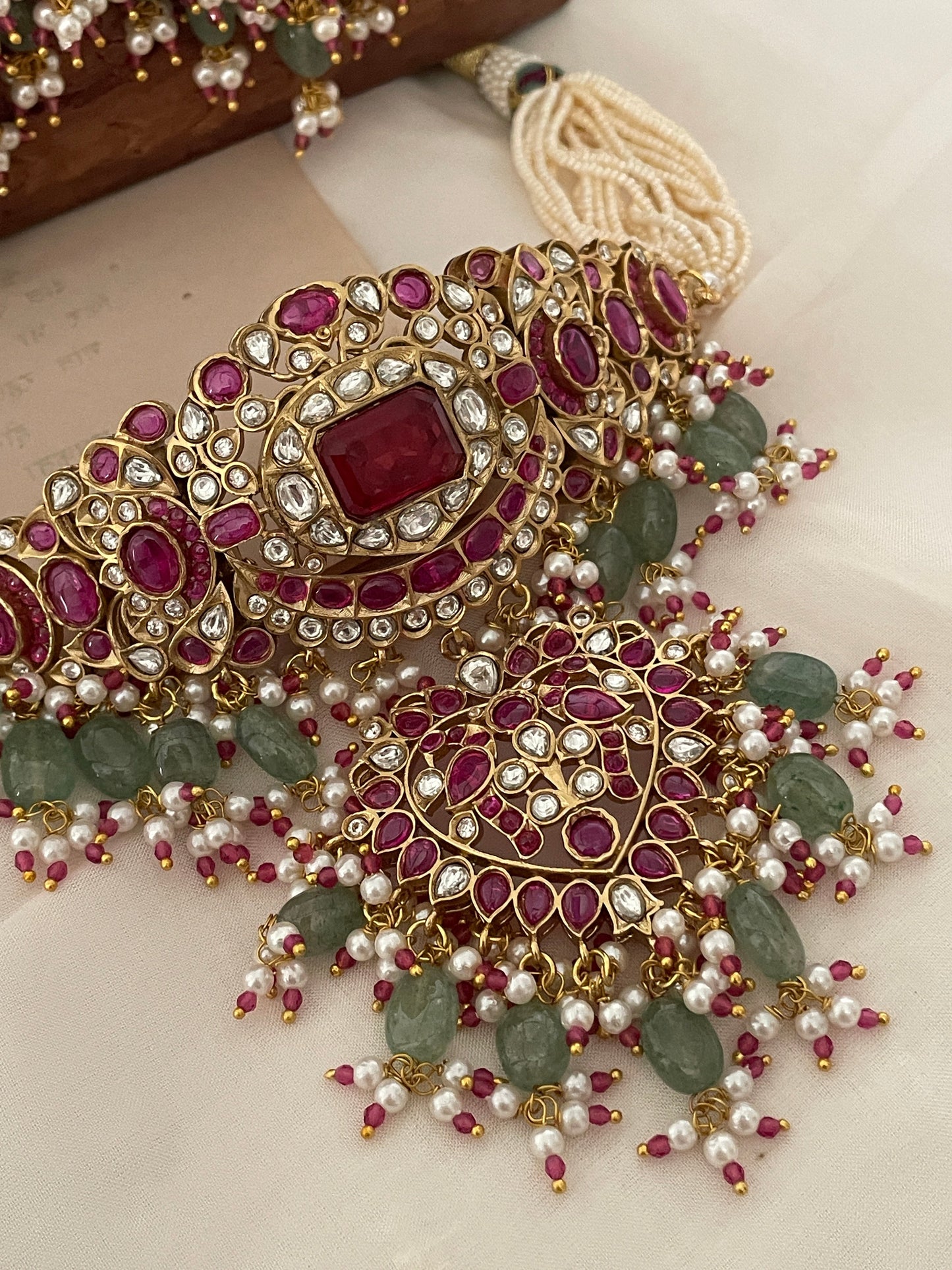Pre Order - Kalpana Ruby and Emerald Polki Choker Set
