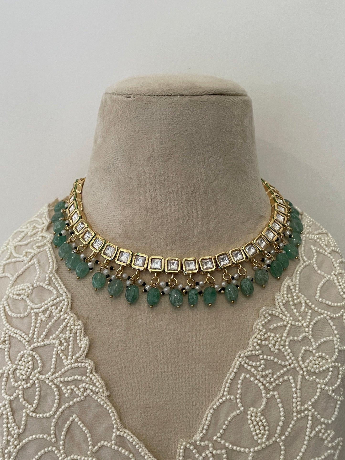 Kiran Green Polki Necklace Set